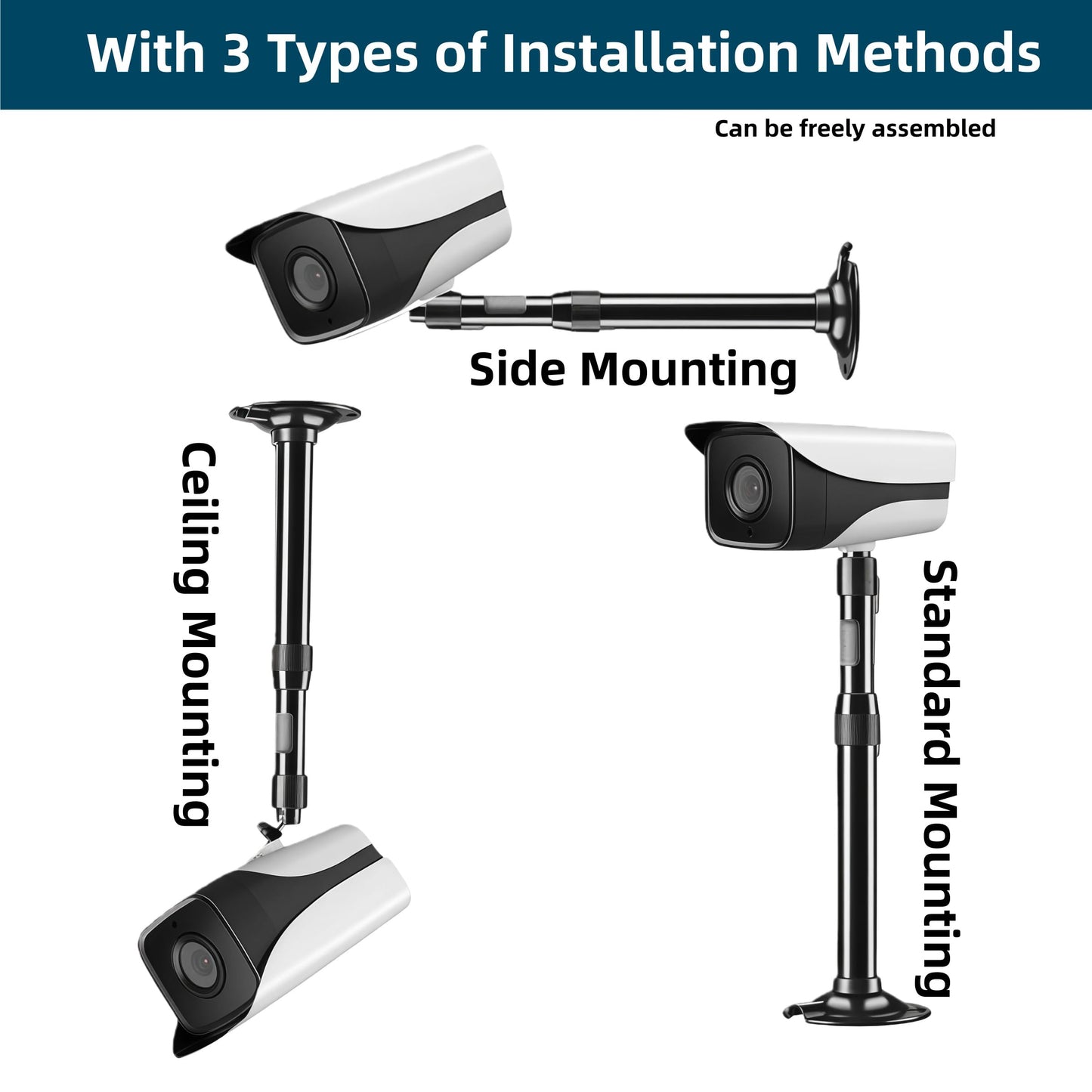 Coolotic Adjustable Telescopic CCTV Camera Mount Bracket - Wall & Ceiling Compatible for Surveillance Bullet Cameras, IP Cameras & More