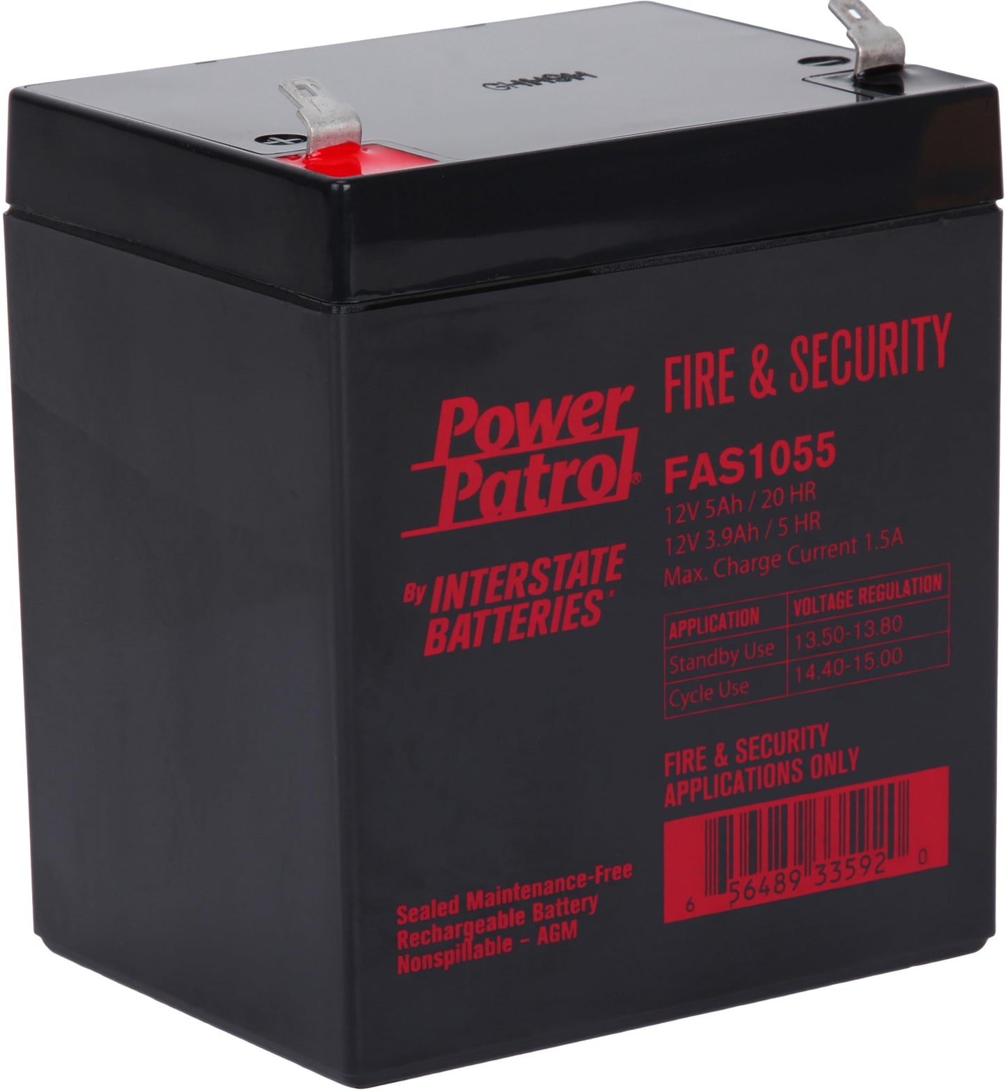 Interstate Batteries 12V 5Ah Fire & Security Battery - F1 Terminal, SLA AGM VRLA Power Patrol, Rechargeable Replacement for Fire Alarms, Locks…