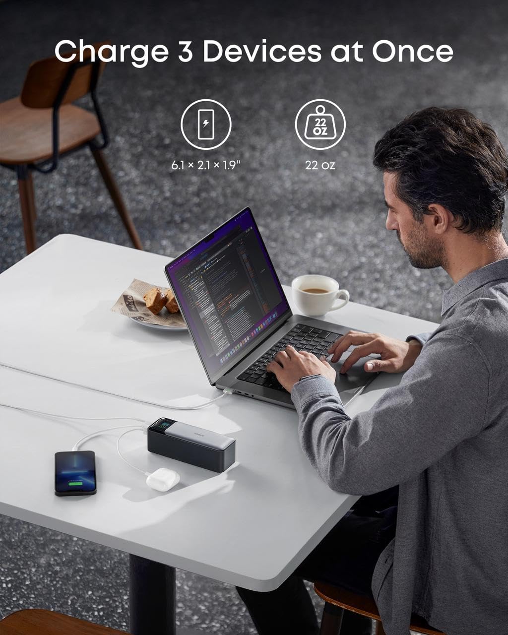 Anker 737 Power Bank, 140W Max 3-Port Laptop Portable Charger, 24,000mAh, Smart Display, Compatible with iPhone 16 / 15 / 14 Series, Vision Pro