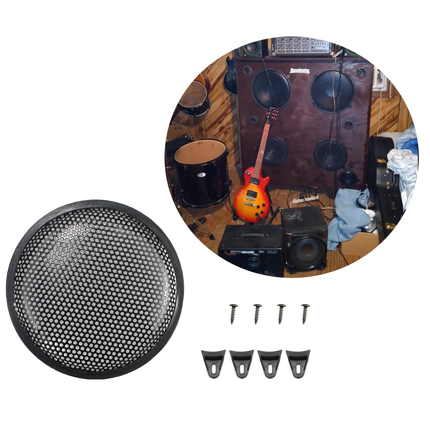 SYCZIOHU 2 Pcs 10 Inch Speaker Grill Steel Mesh Round Subwoofer Grill with 4 Pcs Clamps Waffle Protector Guard Speaker Cover Decorative Car Audio