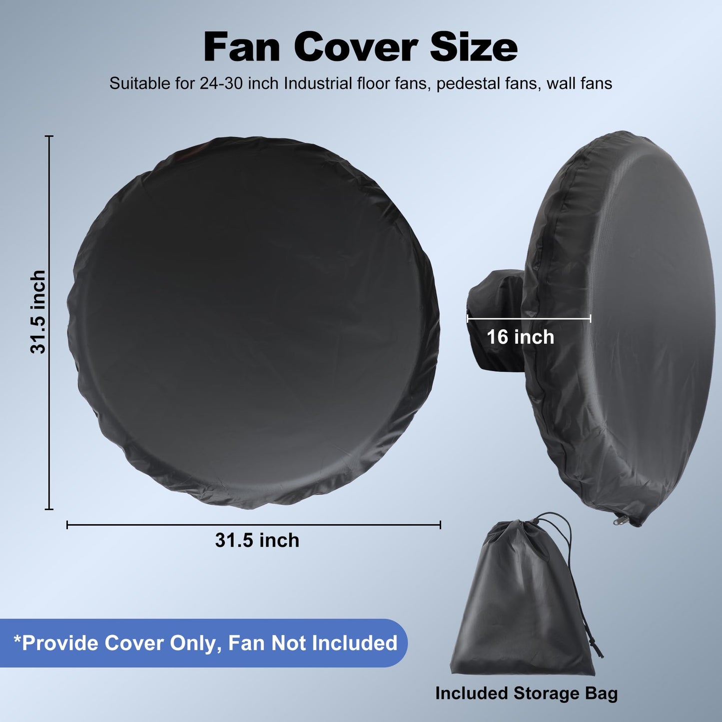 LCVZTECH Industrial Fan Cover, Waterproof & Dustproof, 600D Oxford Heavy Duty Fan Cover with Silver Heat-Reflective Lining, Upgraded Sealed Zipper