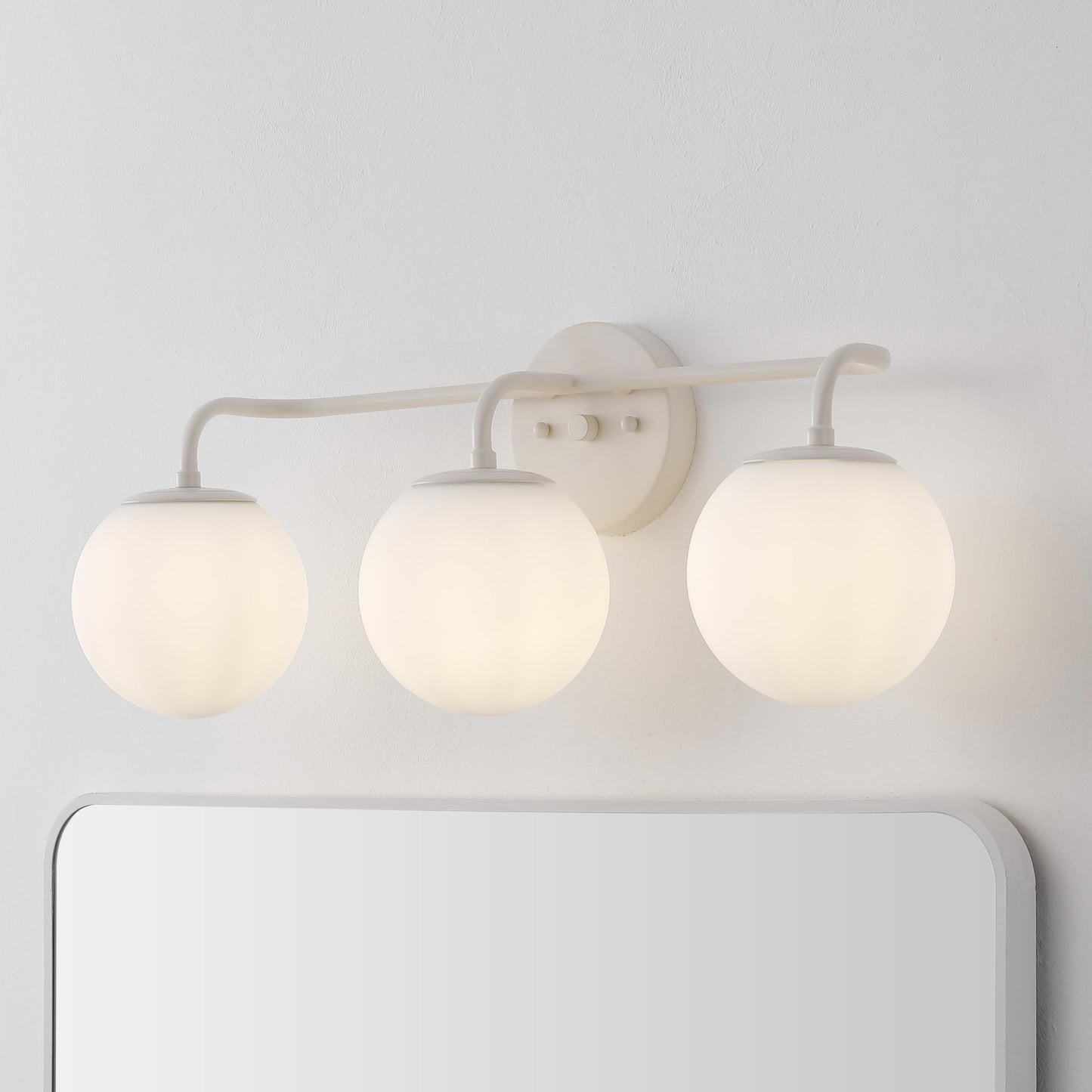 JONATHAN Y 25" Almond Modern Globe Wall Sconce Vanity Light for Bathroom, White Frosted Glass Shade, Midcentury Parisian Bistro Wall Lamp, LED Bulb