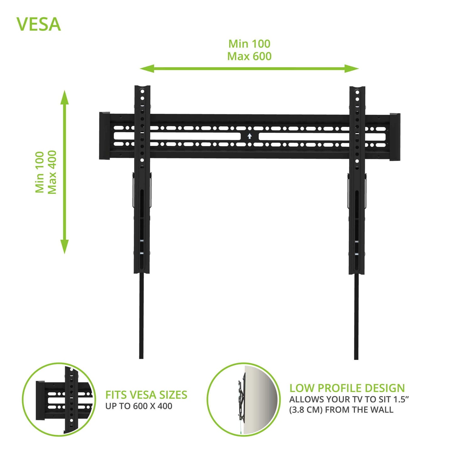 Kanto KT3260 Tilting TV Wall Mount | Fits 32” to 60” Monitors | Fits VESA Sizes 100 x 100 to 600 x 400 | Tilt Mechanism | Quick Release Tabs | Solid