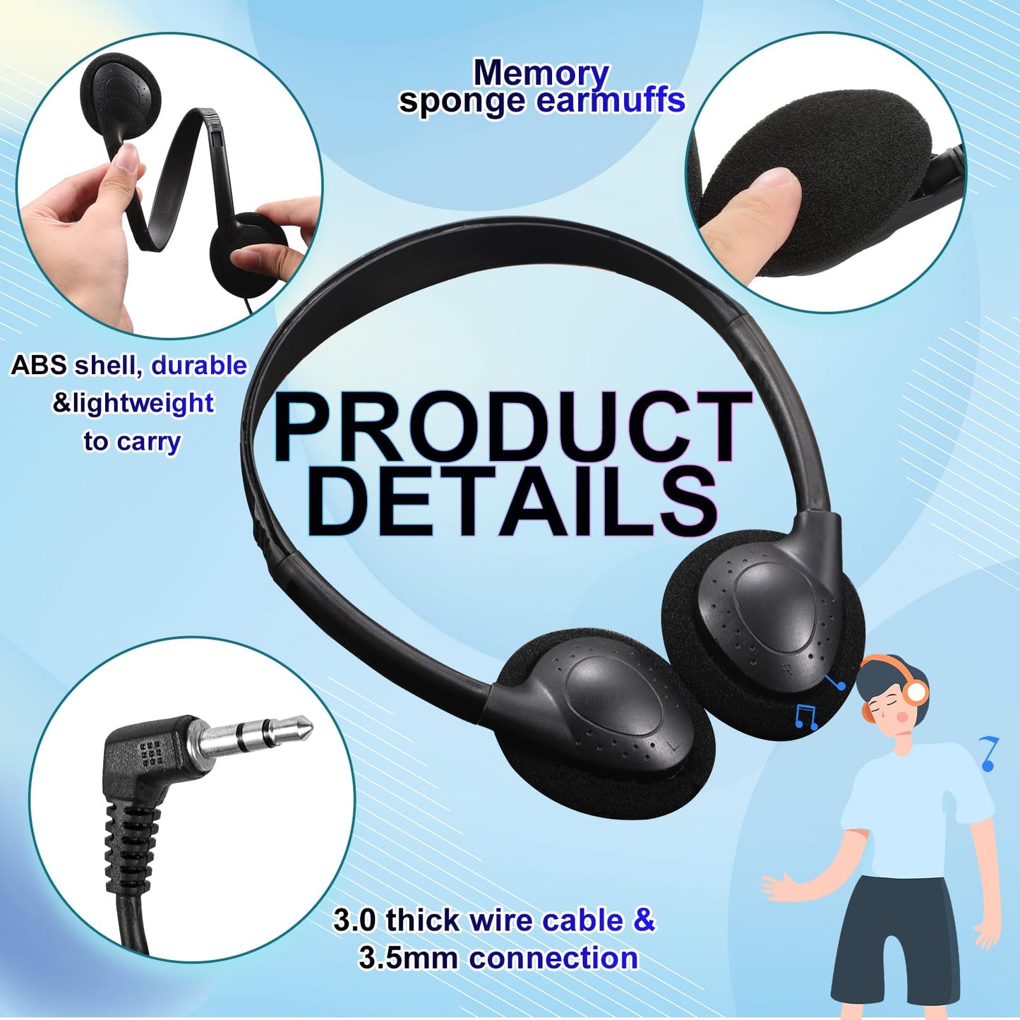 CN-Outlet Classroom Headphones Bulk 10 Pack for School,Libraries,Students,Adult, Individually Bagged Wholesale Disposable Headphones Classroom