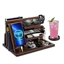 Gifts for Men Christmas, Wood Phone Docking Station, Mens Gifts for Birthday or Gifts for Dad Fathers Day, Desk Workspace Organizer Nightstand