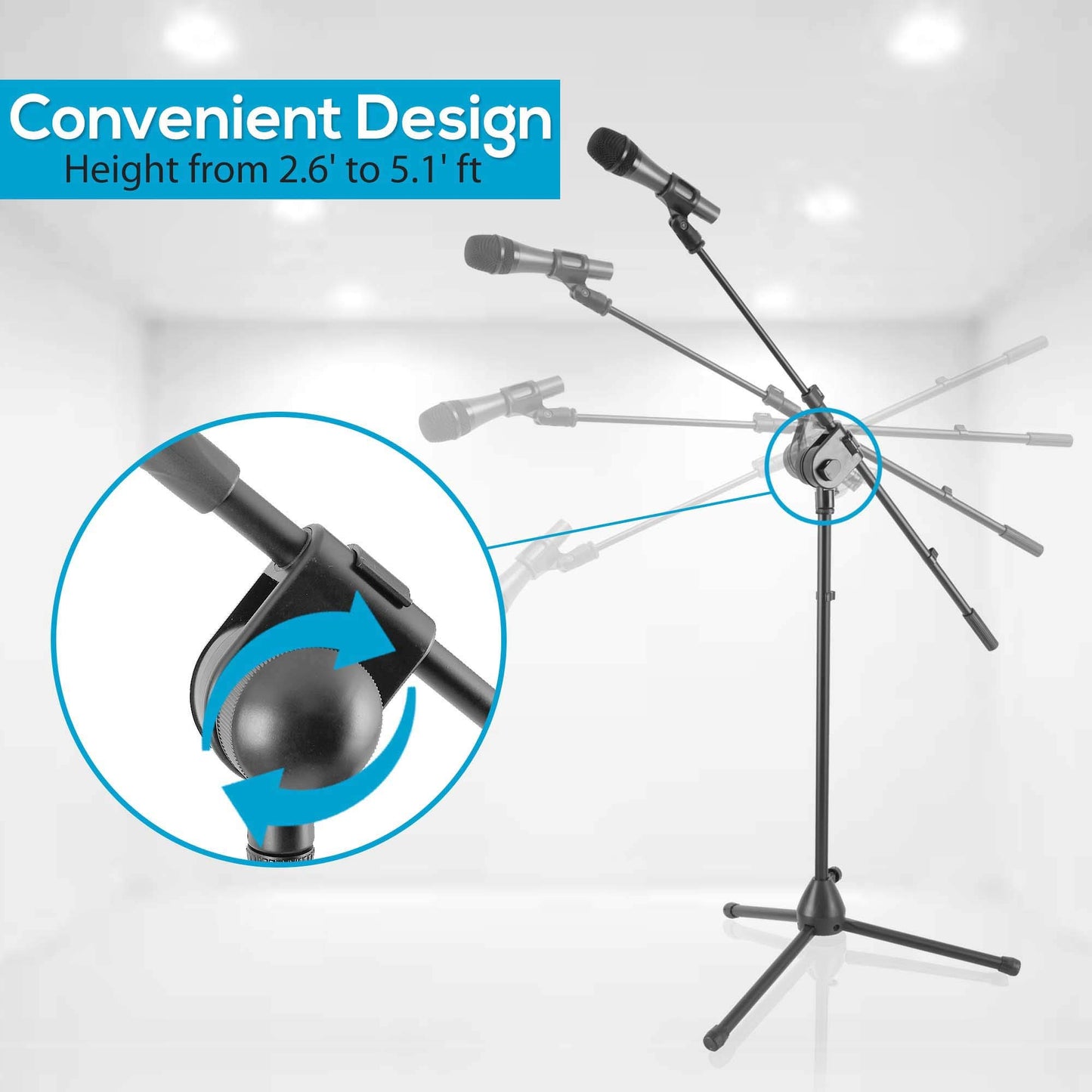 Pyle Dynamic Microphone and Tripod Stand-Height Adjustable from 2.6' to 5.1 Telescoping Boom Arm Mic Length 7.48'' Inch w/Acoustic Pop Filter-Includes