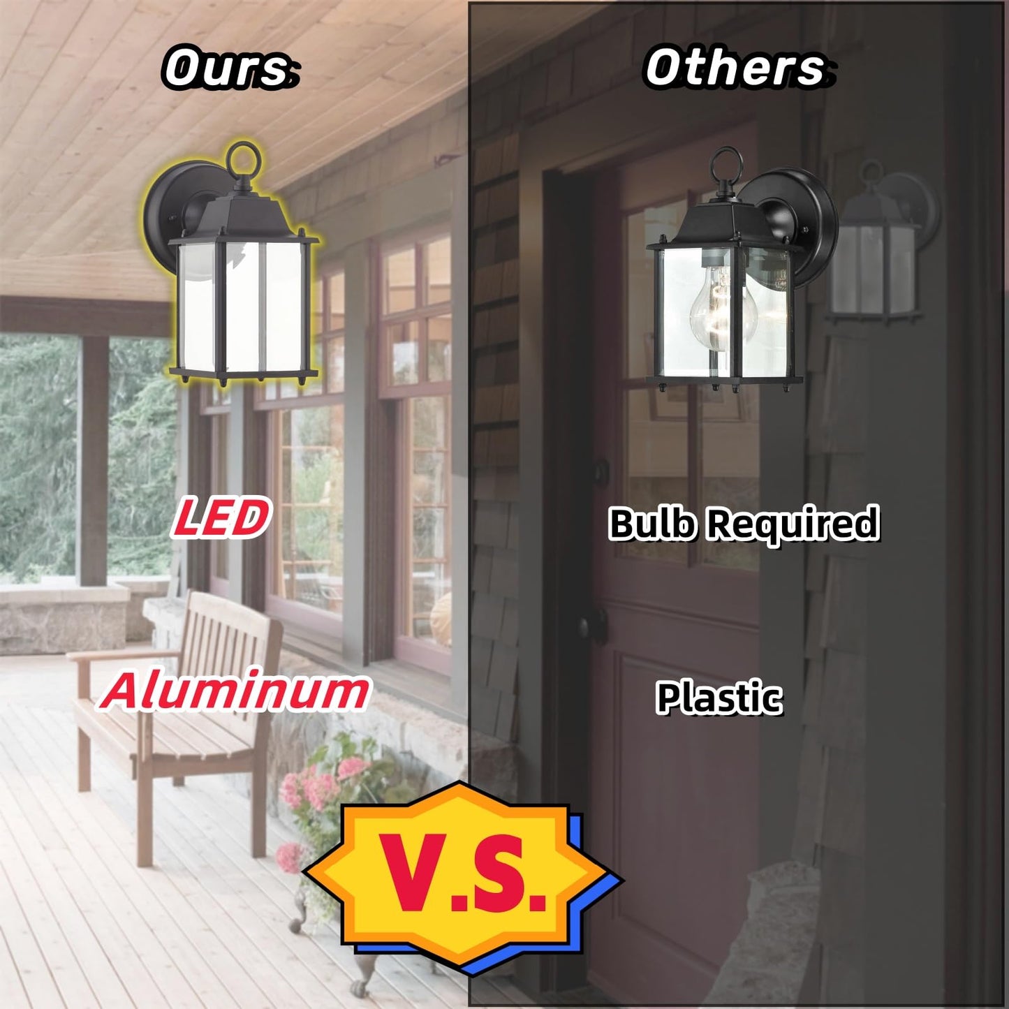 WISBEAM Outdoor LED Wall Lantern, 2 Packs Outdoor Porch Light Fixture, Aluminum Housing Plus Glass, Wet Location Rated, ETL Qualified, 3000K