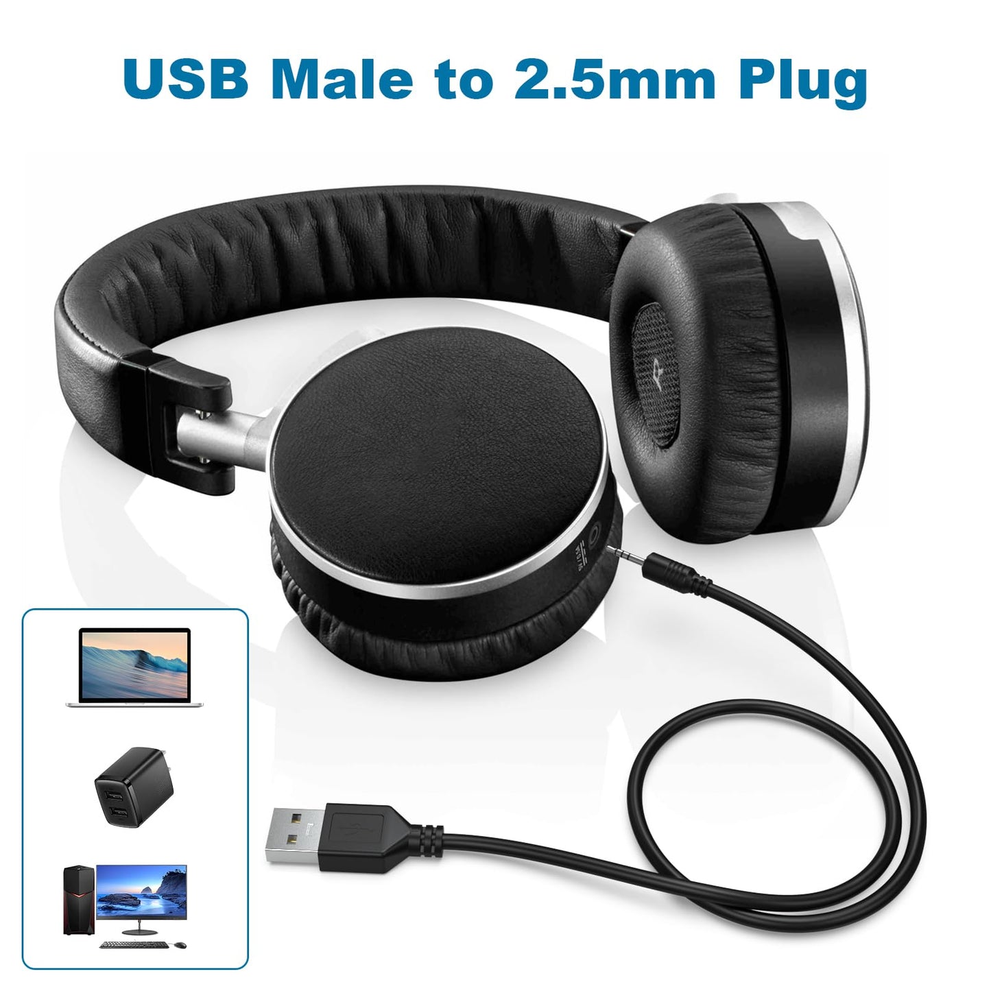 Saipomor USB to 2.5mm Charging Cable Compatible with JBL Synchros S300/S300i/S300a/S500/S700, S400BT, J56BT, E30/E40BT/E50BT Headphones-50cm