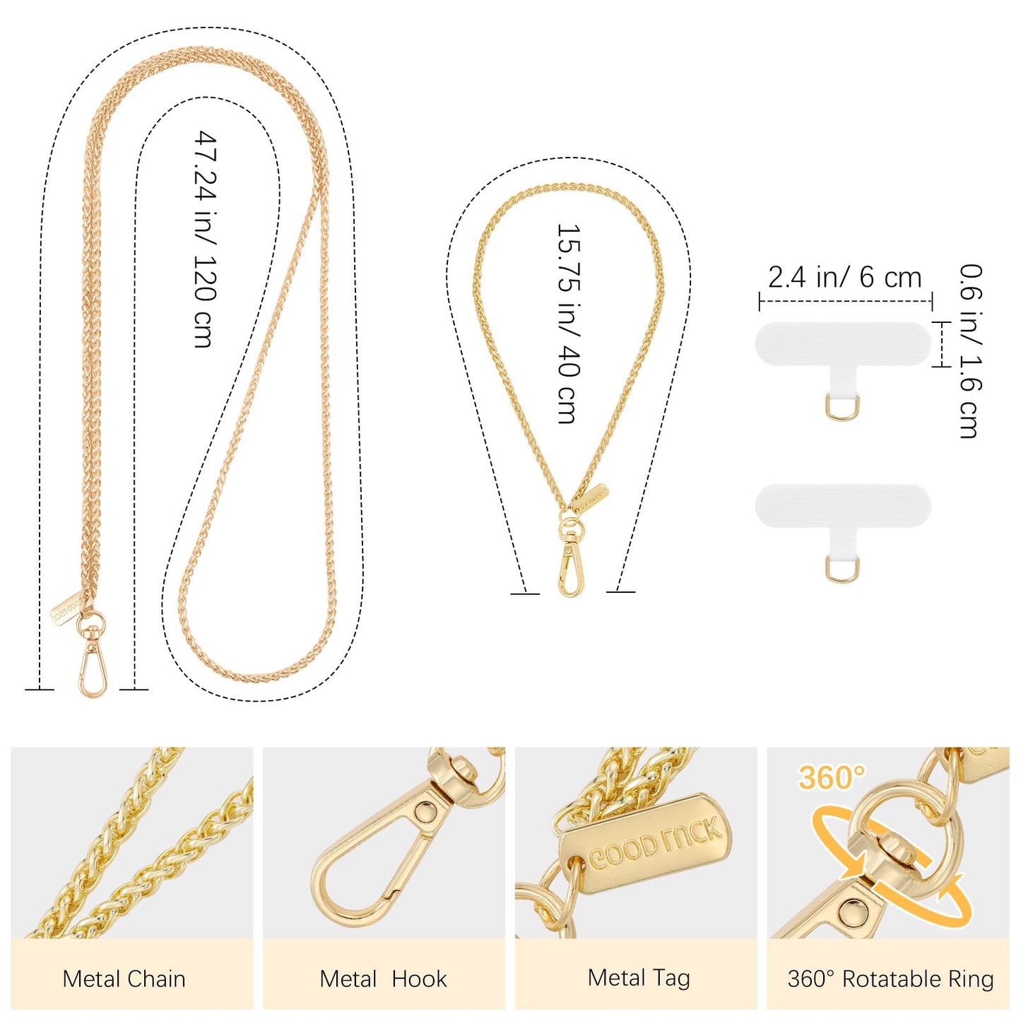MoKo Phone Lanyard Crossbody, Universal Phone Chain for iPhone, Samsung, Most Smartphones, Neck Strap × 1, Beaded Wrist Strap x 1, Patches × 2
