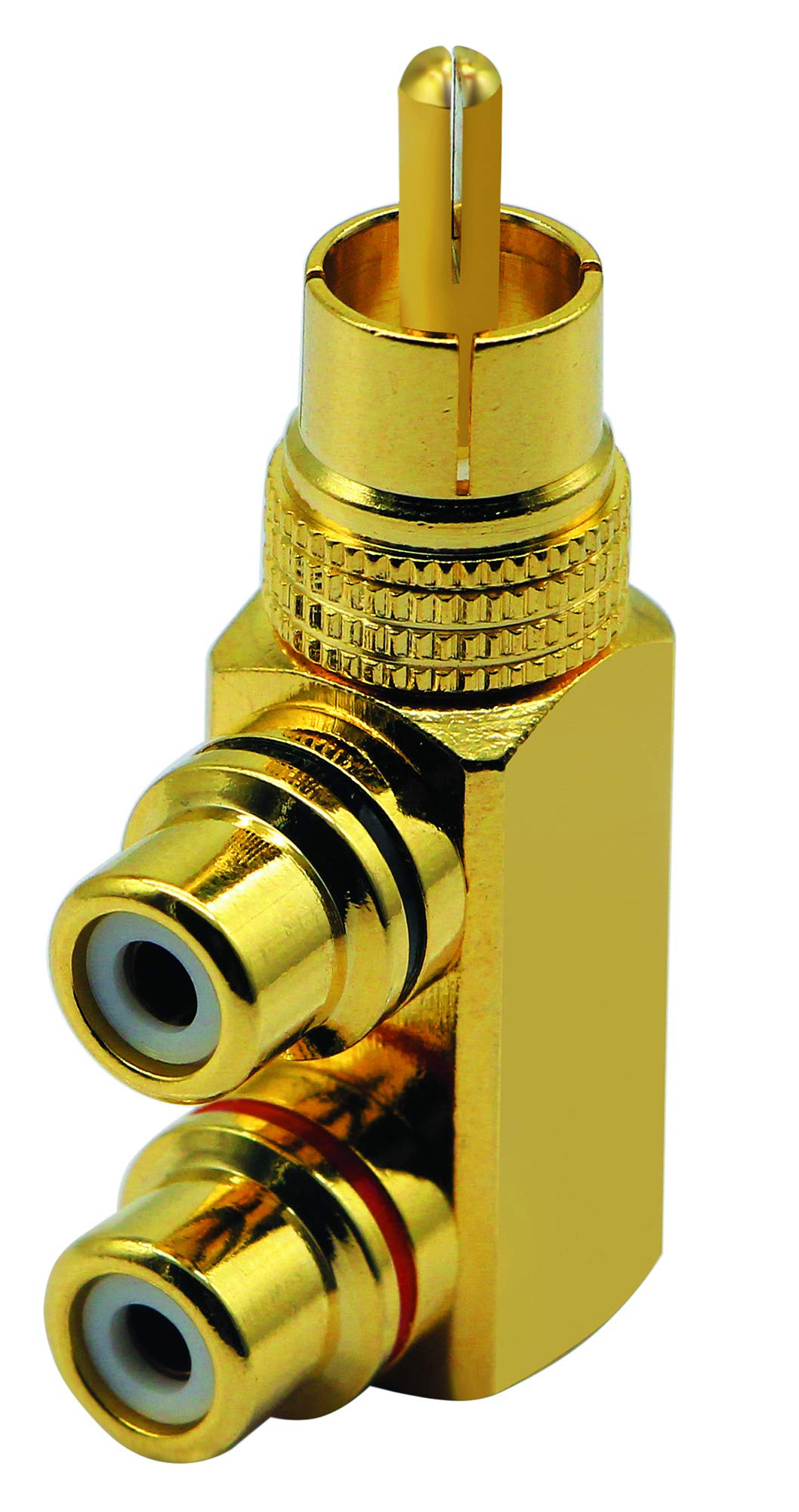 zdyCGTime RCA Splitter Adapter,90 Degree Right Angle RCA Male to 2 RCA Female Plug Audio Video Splitter Adapters Gold-Plated Metal Connector M/F(2
