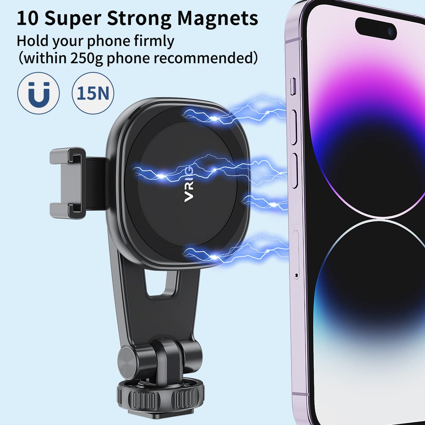 VRIG MG-03 Magnetic Phone Tripod Mount,Tripod Mount for Magsafe w Cold Shoe for iPhone 17.16.15.14.13.12 Series,Magnetic Ring Compatible with All