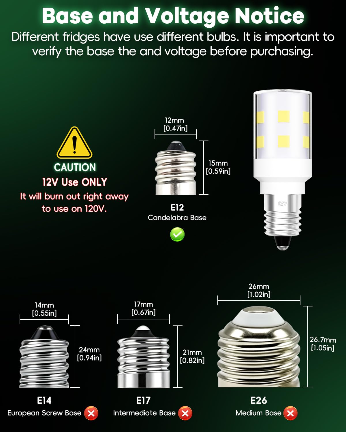 Makergroup 12V E12 LED Bulbs for Particular 12V Refrigerator Light Bulb Ice Maker Water Dispenser WR02X12208, WR01X37886, 416099 Daylight White 6000k