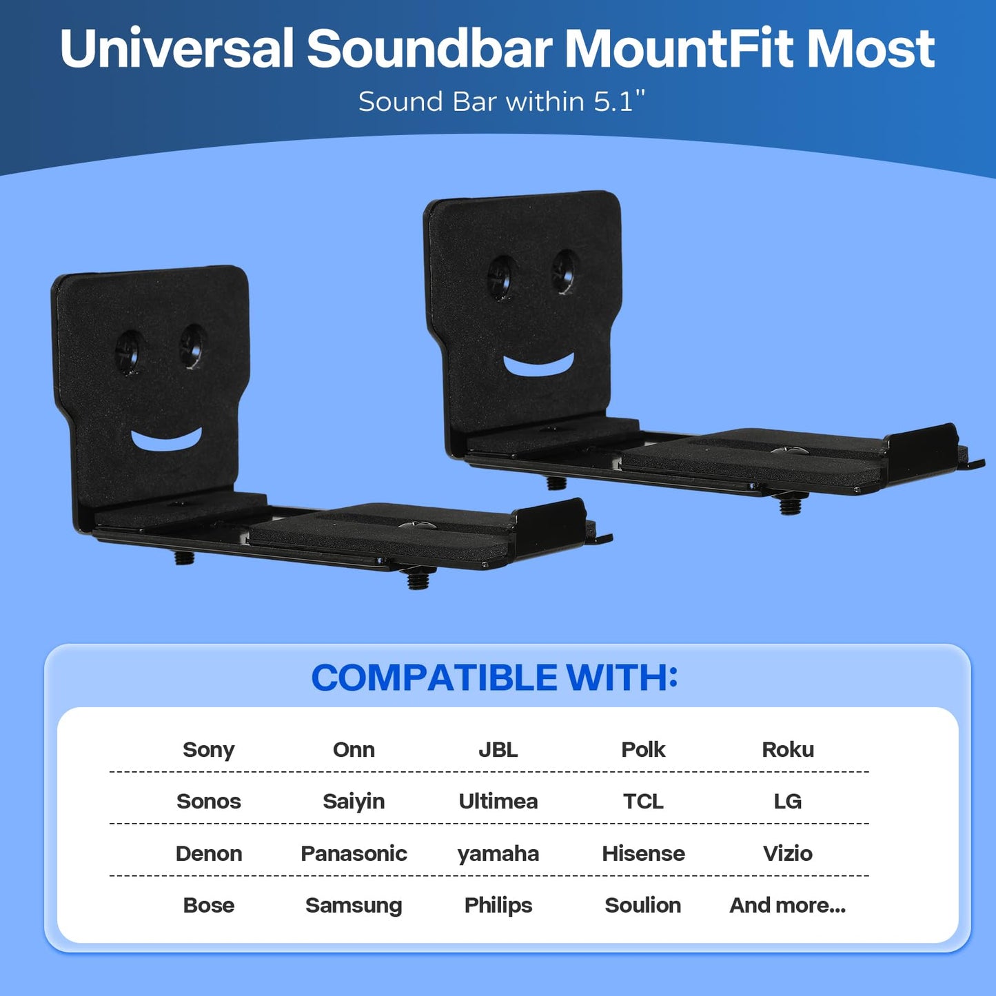 Soundbar Wall Mount Bracket - Universal Speaker Mounting for Samsung, Sony, LG, Vizio, Bose, JBL and More, Sound Bar Mounts for Living Room, Bedroom