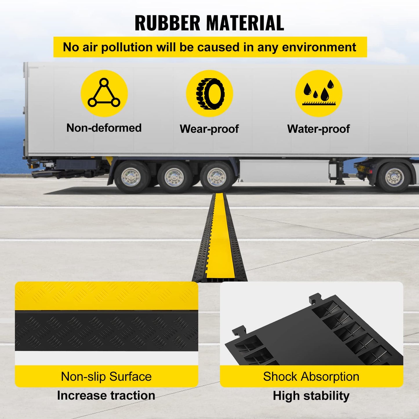 Happybuy 5 Channel Cable Protectors Extreme Rubber Cable Ramps Heavy Duty Protective Cable Wire Cord Ramp Driveway Rubber Traffic Speed Bumps Cable