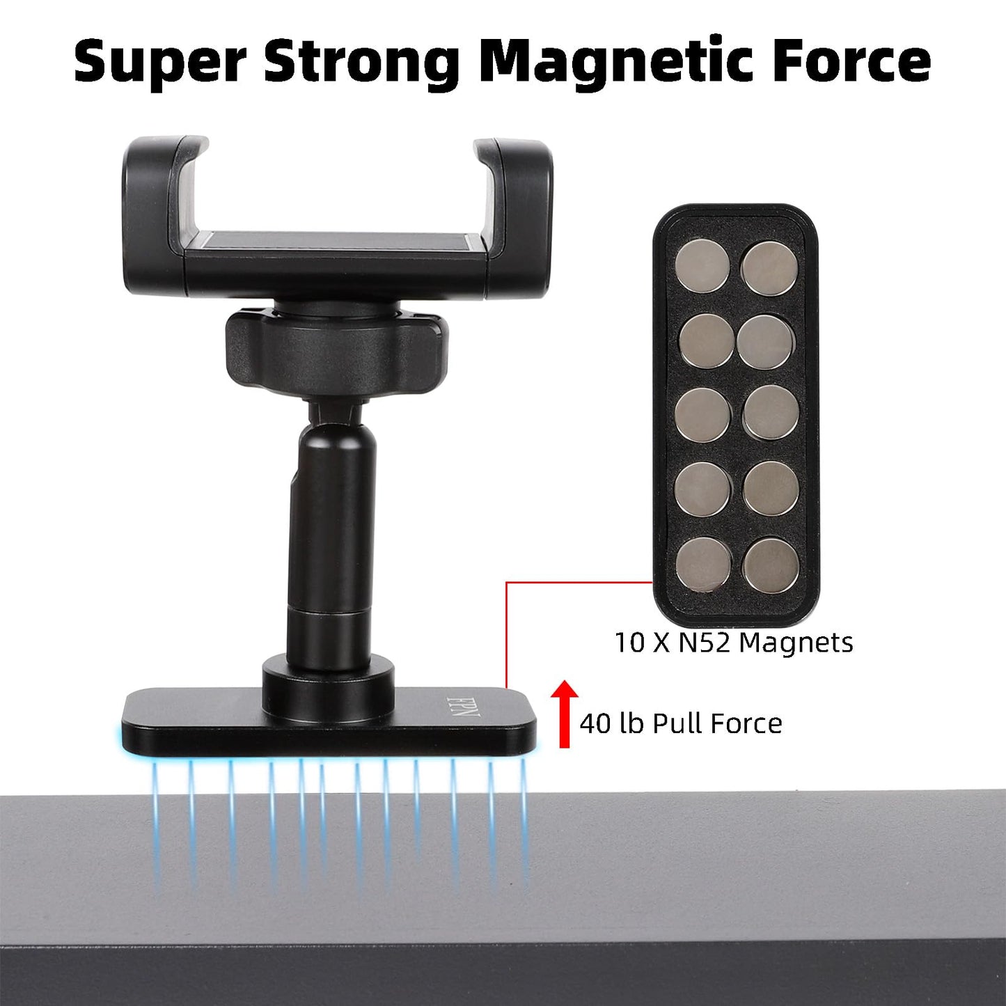 FPN Super Strong Magnetic Phone Holder for Gym - 10 N52 Magnets, Aluminum Alloy Base and Joint - Gym Phone Mount for Workout Record Compatible