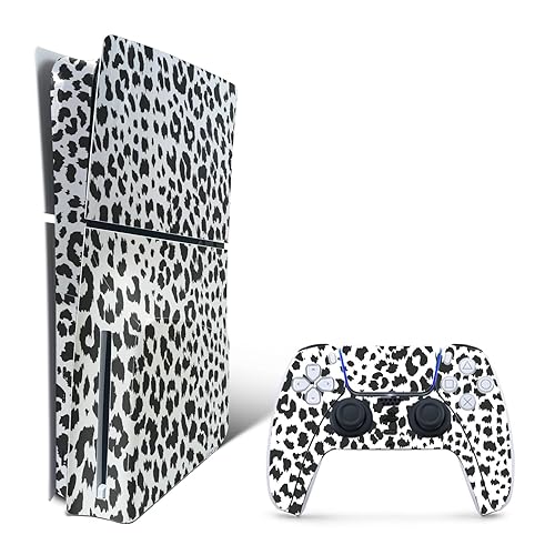 MightySkins Skin Compatible with PlayStation 5 Slim Disk Edition Bundle - Snow Leopard Print | Protective, Durable, and Unique Vinyl Decal wrap Cover