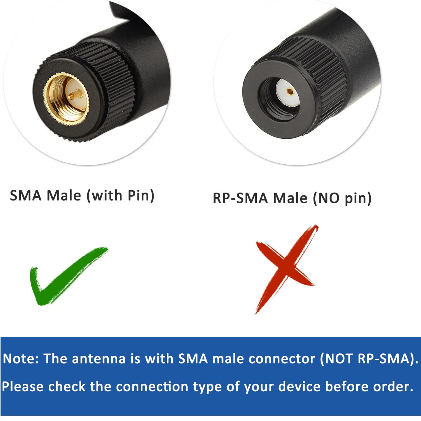 Eightwood 2.4GHz 5GHz WiFi Antenna Dual Band SMA Male Antenna (2-Pack) for Car Trailer Backup Cameras Wireless Security Cameras