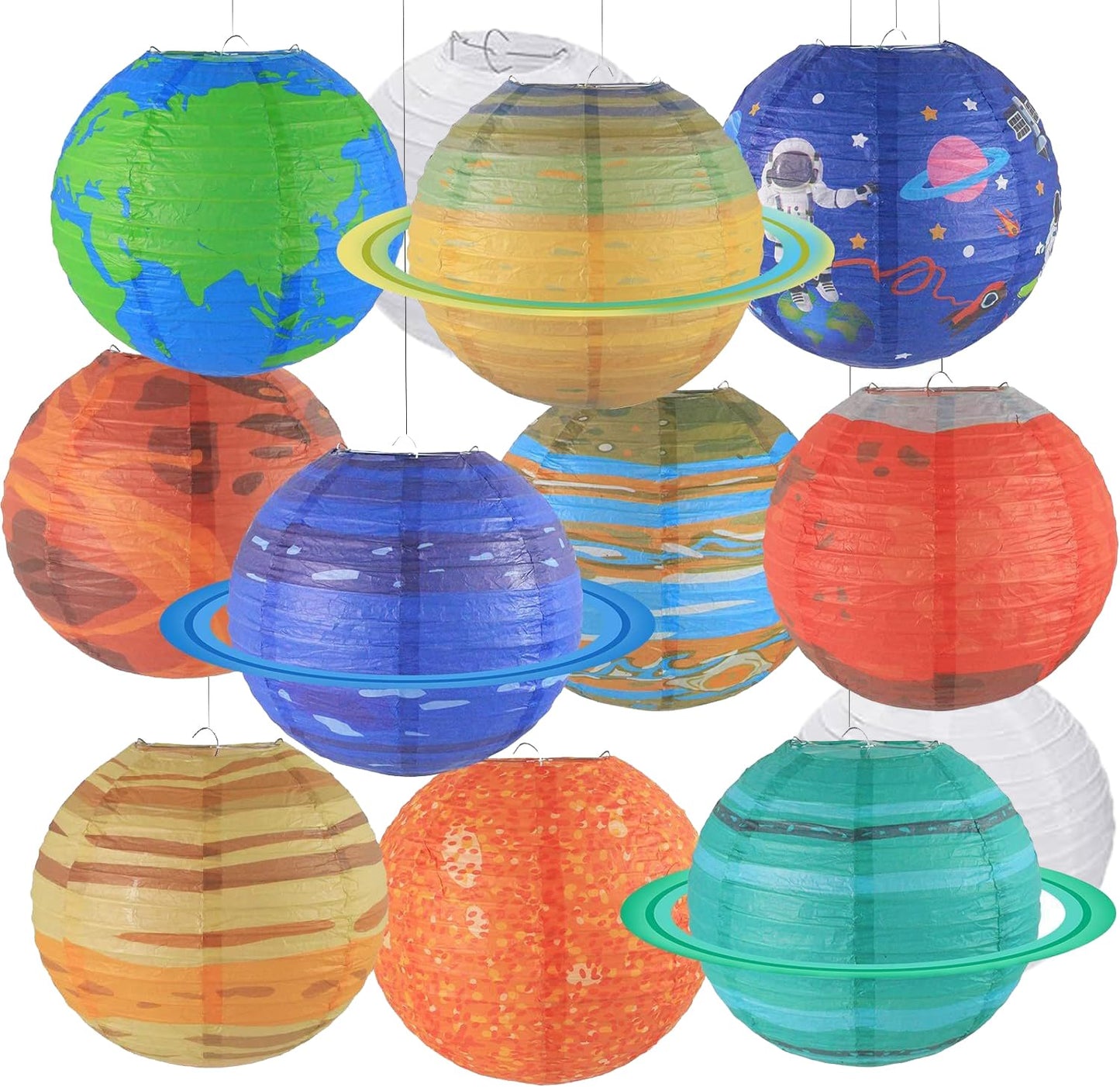 Clonynix 12Pcs 10 Inch Space Planet Paper Lanterns Decorative Solar System Hanging Round Paper Lanterns Lamp for Birthday Party Decoration Home Decor