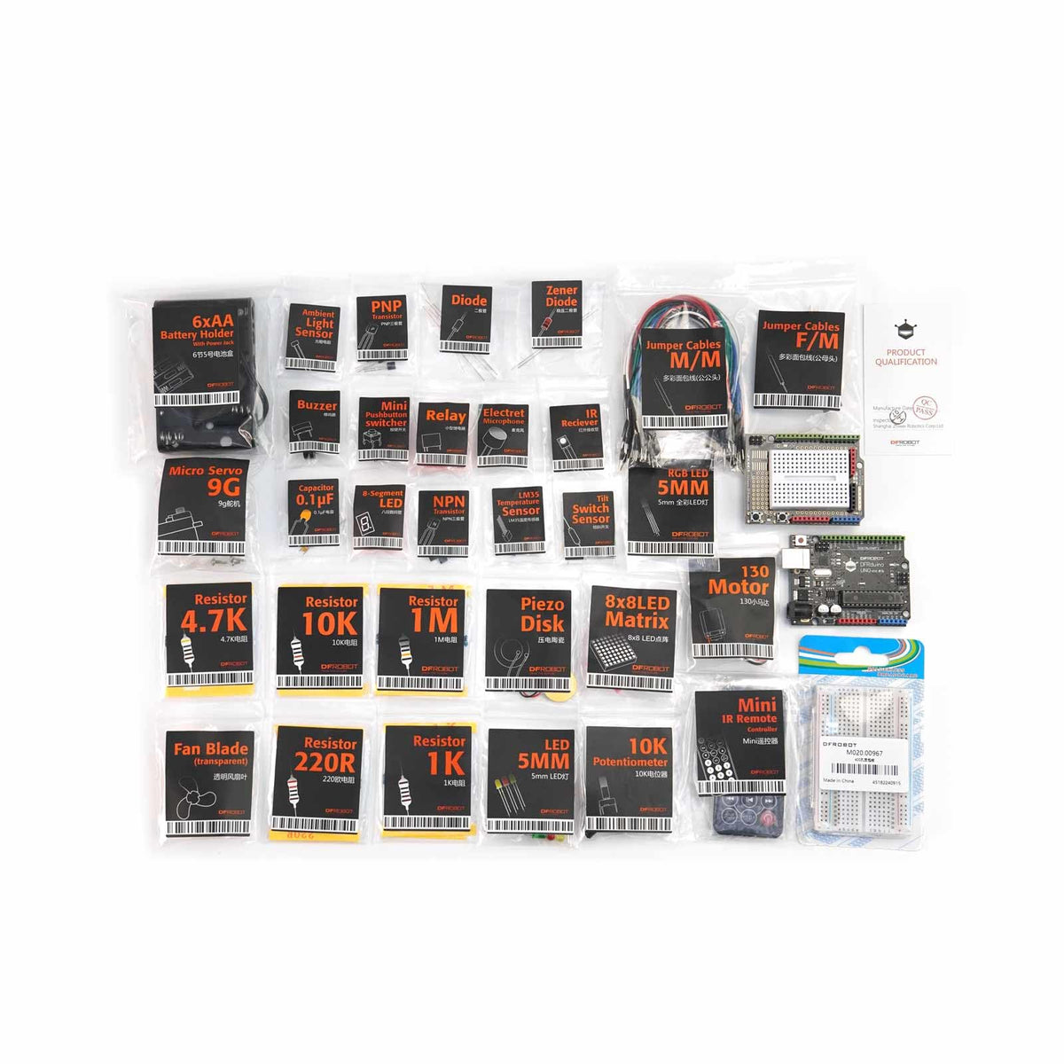DFRobot Advanced Electronics Starter Kit with 30 Projects & 190+ Components | STEM Learning Kit for Adults & Makers with Servo, Motor, IR Remote, LED