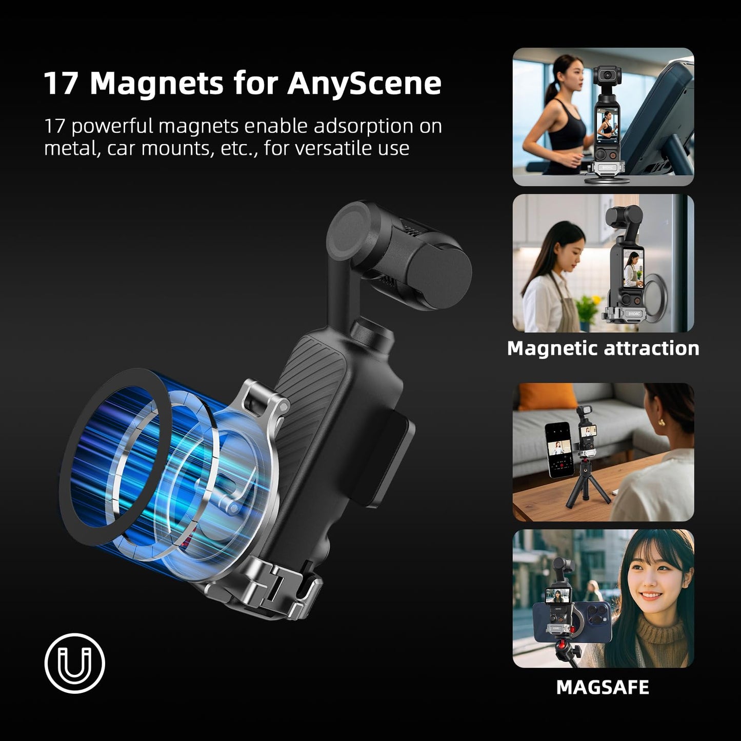BRDRC Pocket 3 Magnetic Mount, Phone Holder for MagSafe Aluminum Alloy Magnet Expansion Adapter with Cold Shoe for DJI OSMO Pocket 3 Creator Combo/for