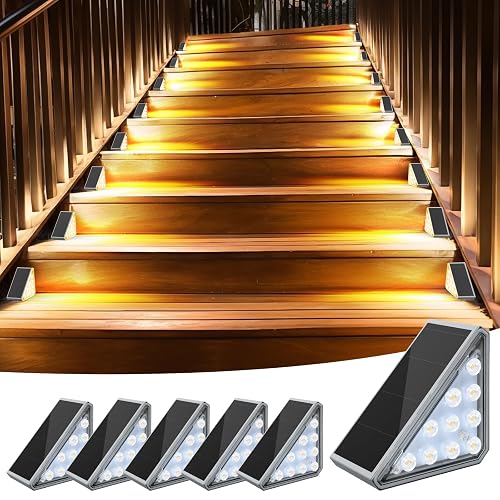 AUDLES 6 Pack Solar Stair Lights Outdoor Stair Lights with Waterproof IP67 LED Solar Light for Outside Light Decor for Stair, Deck, Front Step, Front