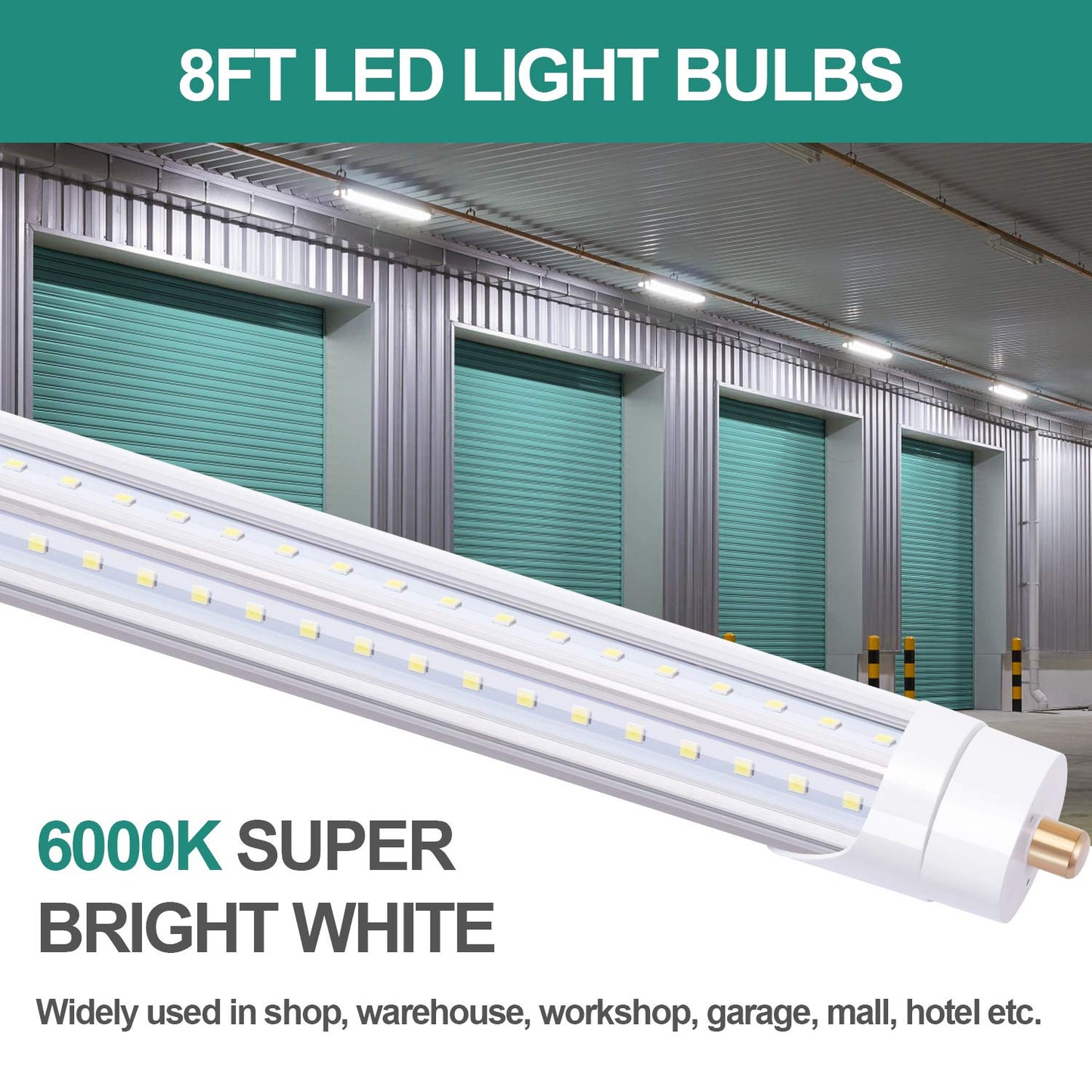 TRLIFE 8FT LED Bulbs 6000K, T8 8FT V Shape 65W FA8 LED Light Bulbs with Clear Cover(150W Fluorescent Bulbs Replacement), Dual Row L ED Chips, 7800Lm