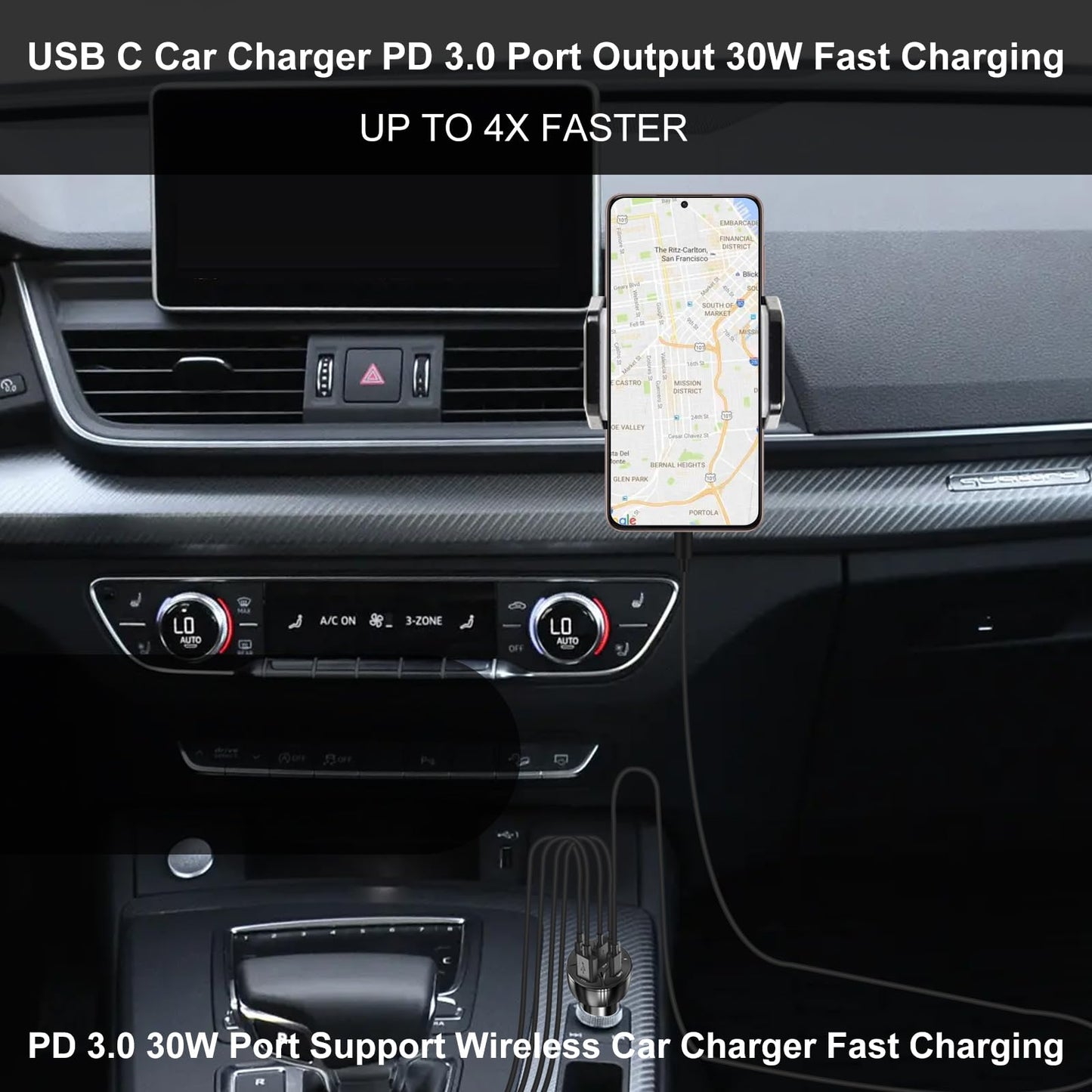 USB C Car Charger Adapter, 5 Ports 75W PD 3.0 Car Phone Charger Fast Charging Compatible with iPhone 16/15/14/13 Pro Max Series, iPad Pro, Galaxy