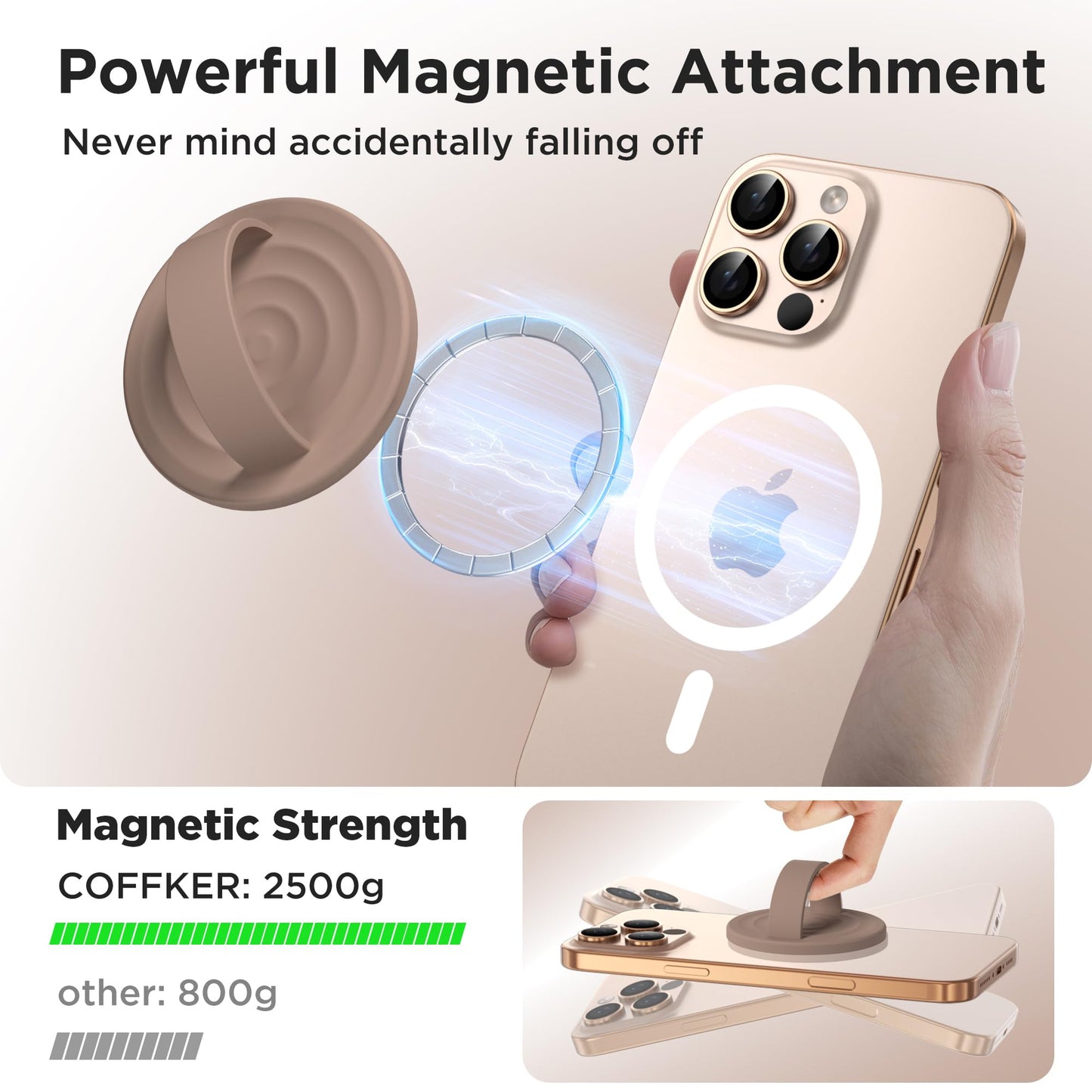 COFFKER Magnetic Phone Grip Ring Holder, Liquid Silicone Magnet Cell Phone Grip Finger Loop, Compatible with Magsafe, Back of Phone for iPhone