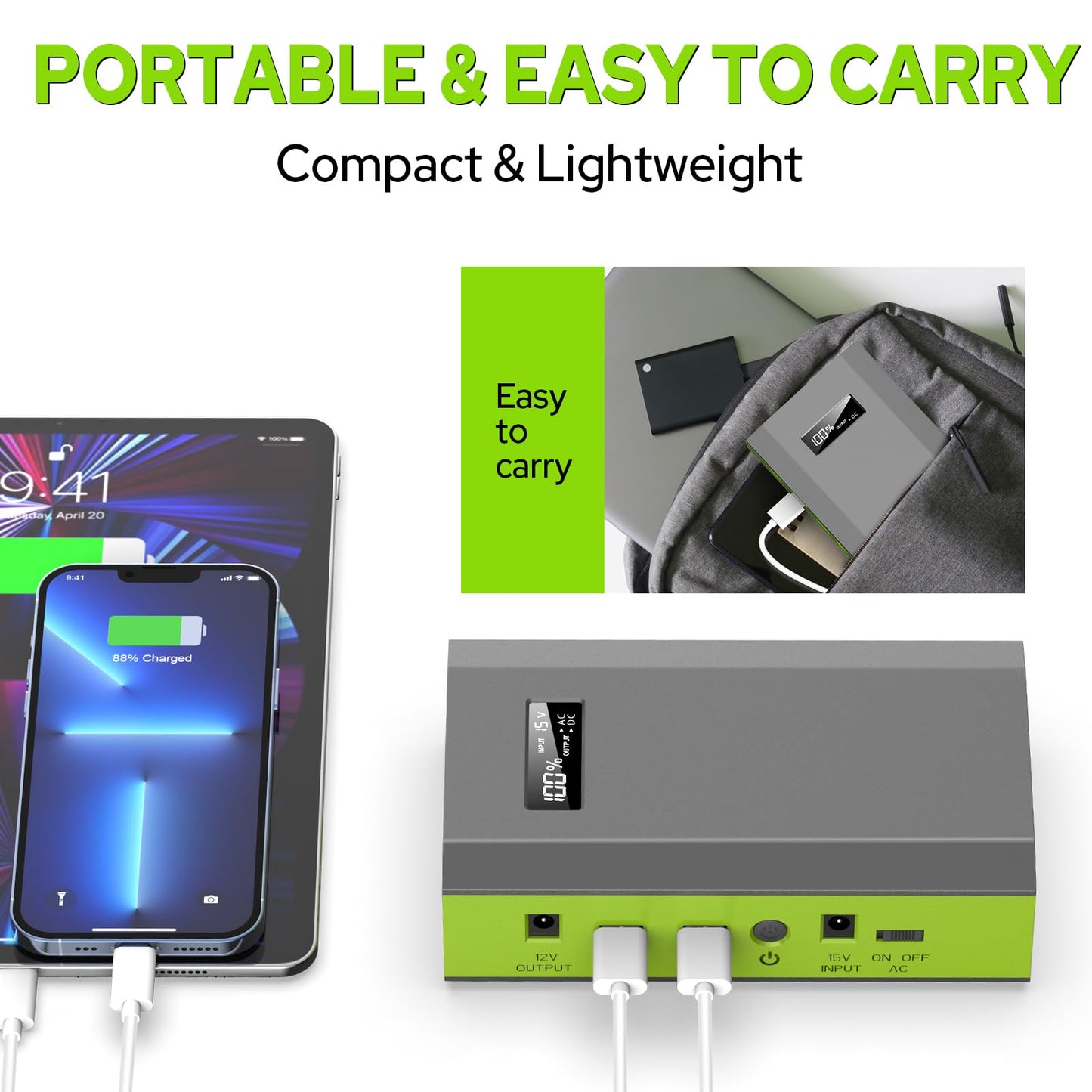 Portable Power Bank with AC Outlet, 65W External Battery Pack Backup