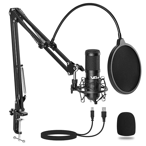 VeGue USB Microphone Kit, 192kHz/24Bit Streaming Podcast PC Condenser Computer Mic Set for Gaming, YouTube Video, Recording Music, Voice Over, Studio