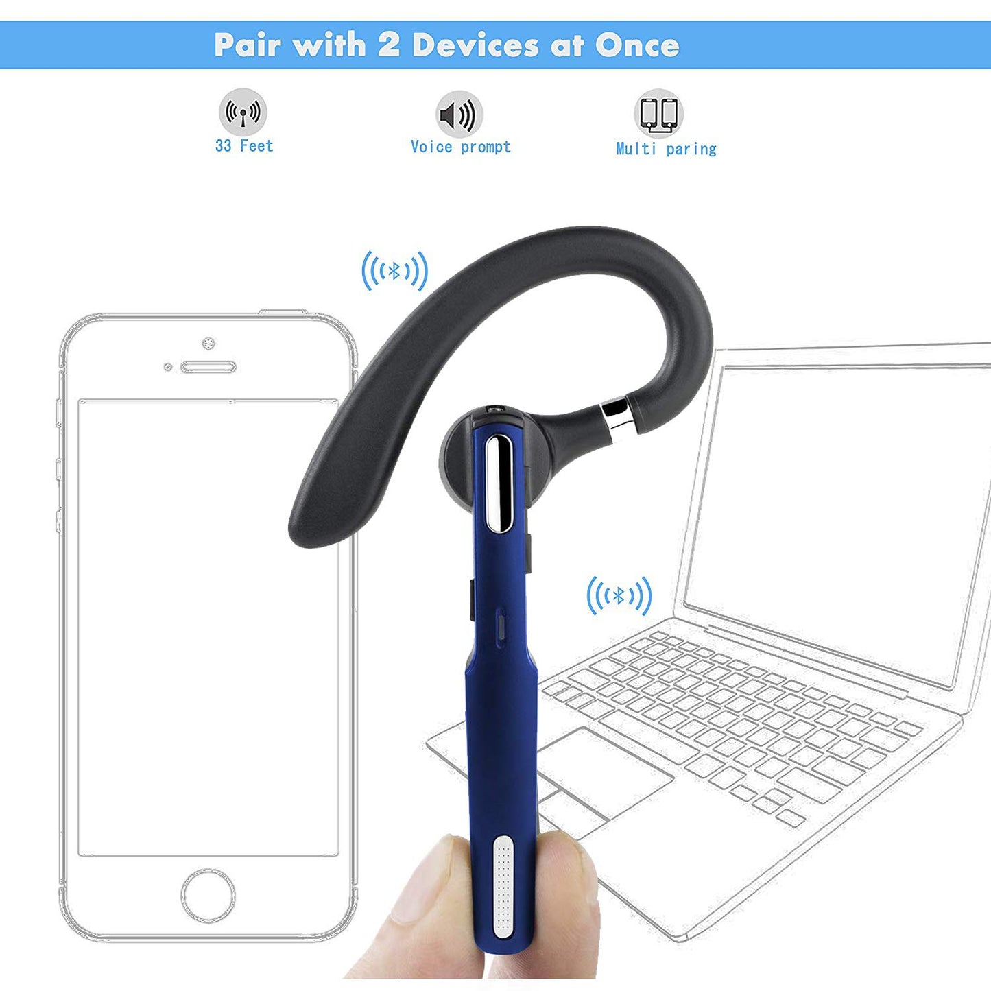 Reaton Bluetooth Headset, Phone Wireless Bluetooth Earpiece W/Noise Cancelling Mic,10-Hr Playing Time, Hands Free Wireless Headphone for Cell