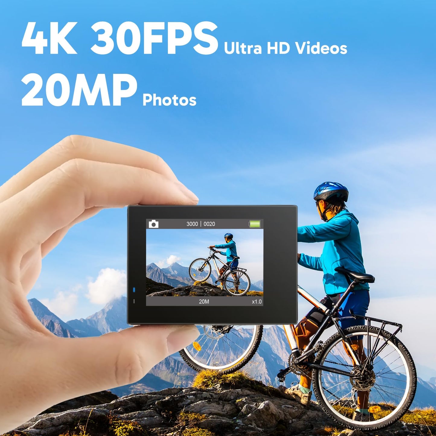 AKASO Brave 4 Action Camera with Waterproof Floating Hand Grip and Carry Bag Bundle - 4K30 20MP Ultra Hd EIS 131ft Underwater Camera 5xZoom Dual