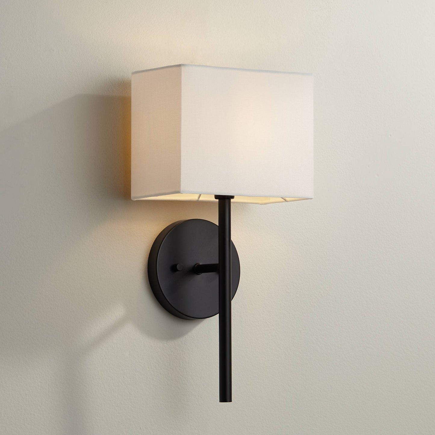 Possini Euro Design Favreau Modern Wall Sconce Lighting Black Hardwired 16 1/4" High Fixture Rectangular Linen Fabric Shade for Bedroom Bedside Living