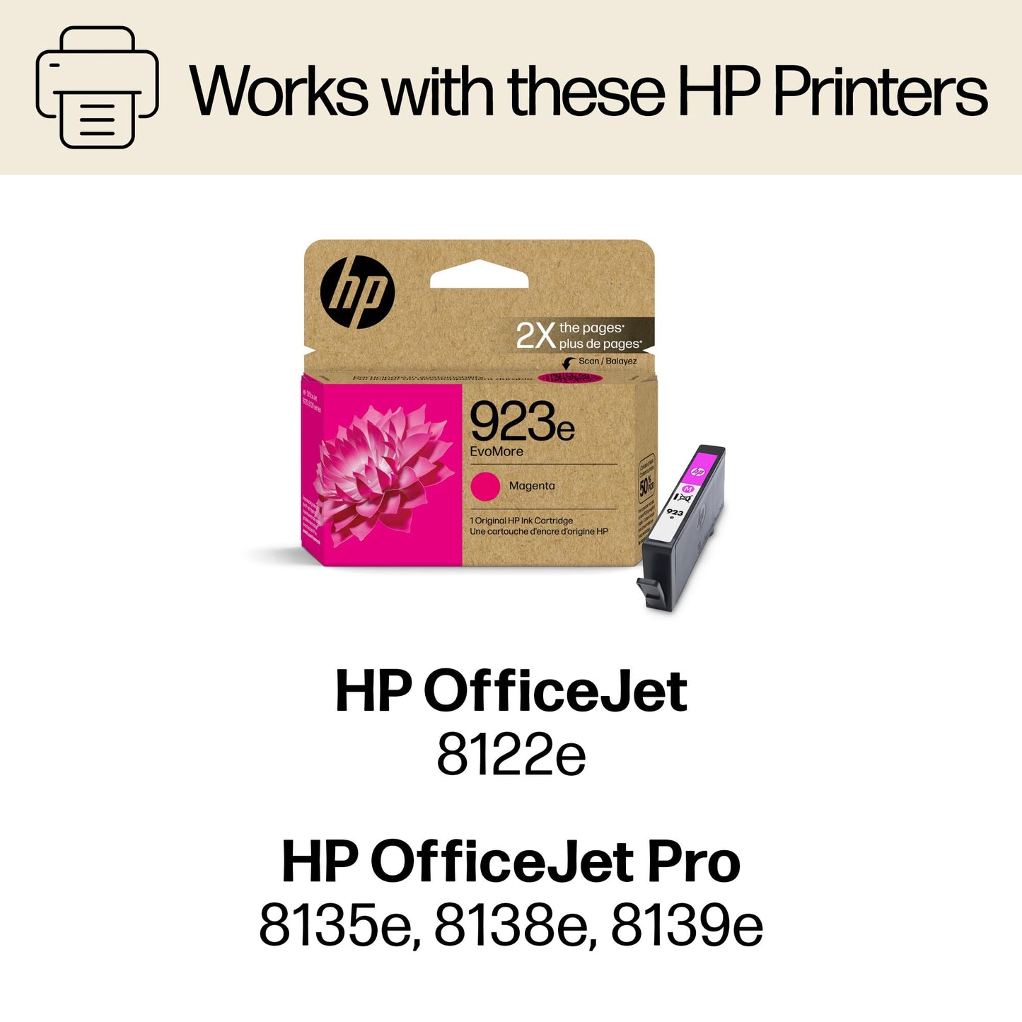 HP 923e EvoMore High Yield Magenta Ink Cartridge | Works with OfficeJet 8120, Pro 8130 Series | Carbon Neutral | 4K0T5LN