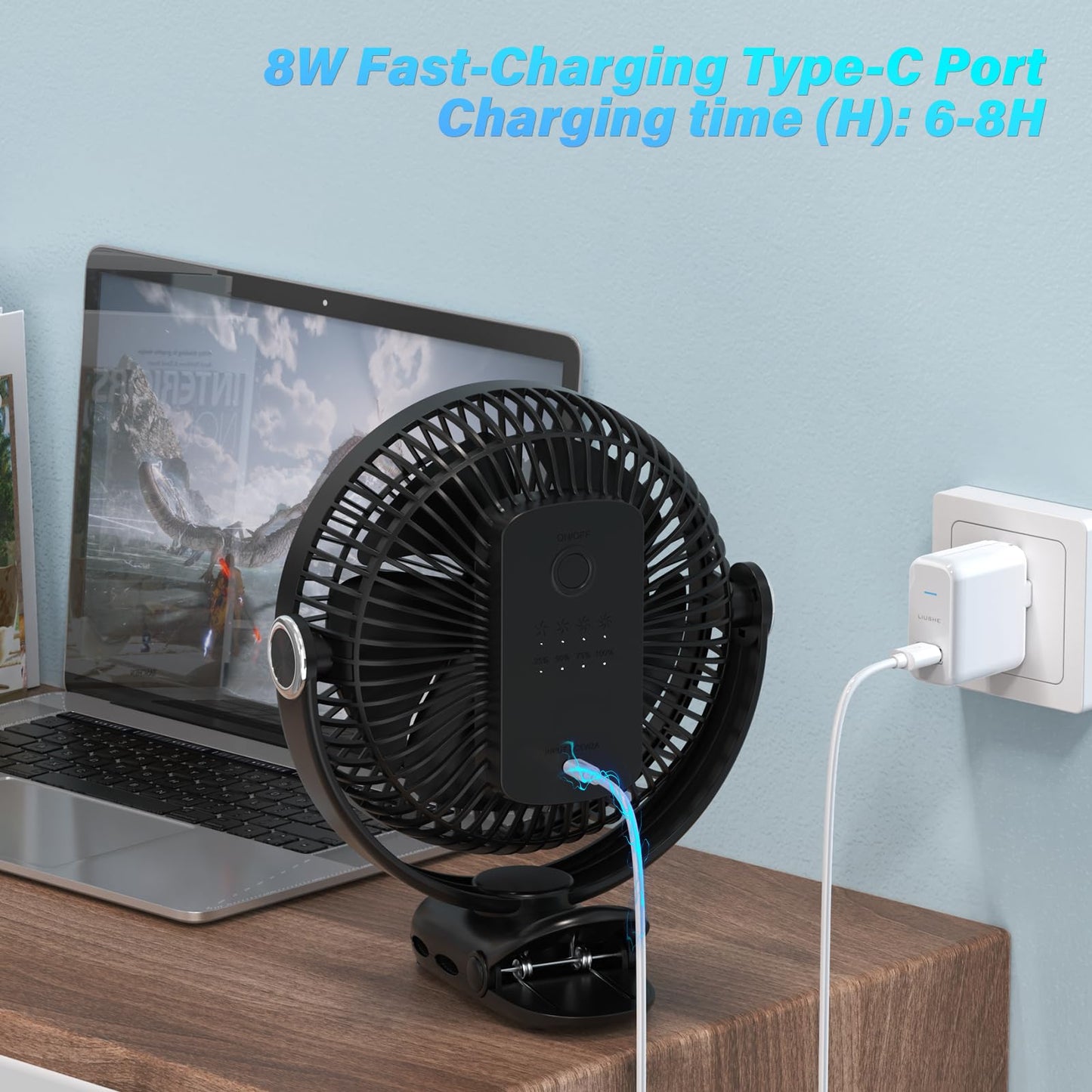 BIVBTP 12000mAh Clip on Fan 30H Longest Runtime, 8in Portable Fan Rechargeable, Ultra Quiet with Heavy-Duty Clamp, USB Desk Fans for Golf Cart,Office
