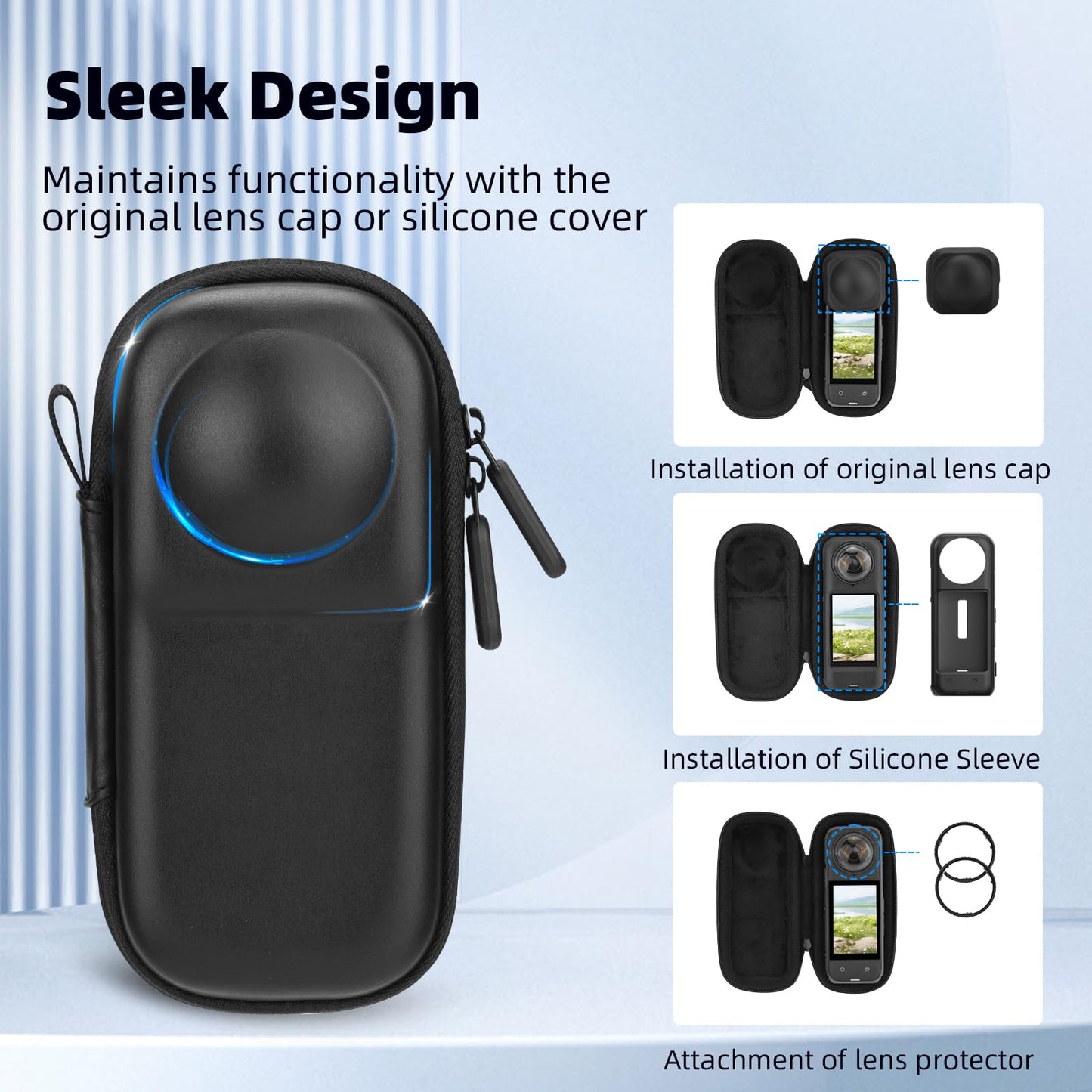 BRDRC Carrying Case for Insta 360 X4 X5 (for Original Lens Cap), Portable Small Storage Bag Protective Cover Hard Shell Travel Protector with Wrist