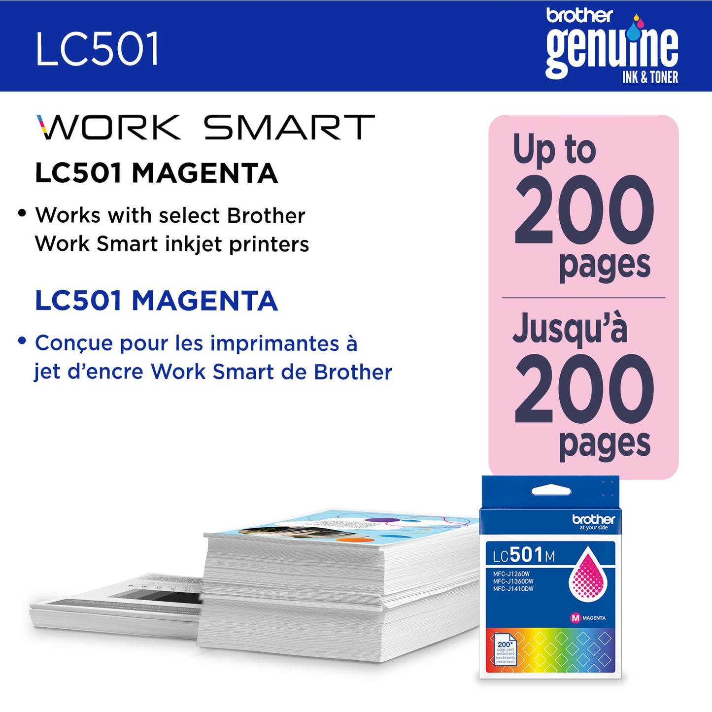 Brother Genuine LC501M Standard Yield Magenta Ink Cartridge (for use with Work Smart 1260W, 1360DW, and 1410DW Printers)