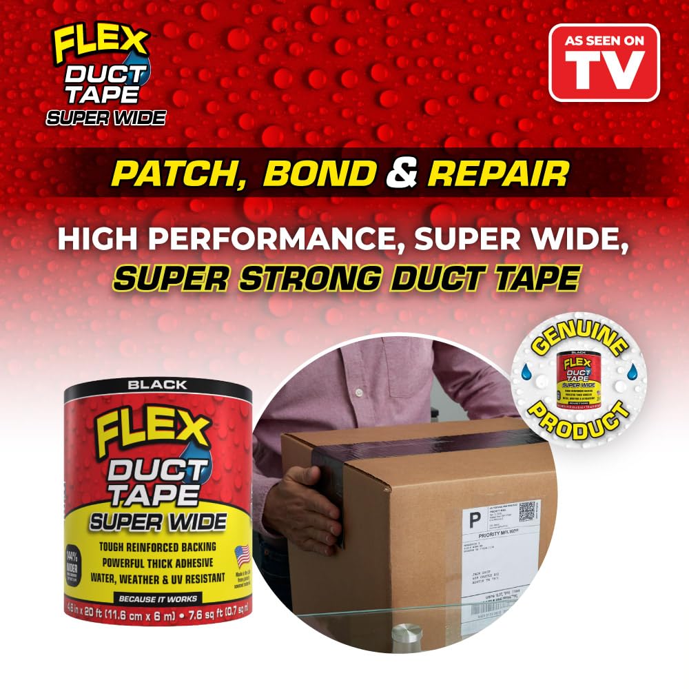 Flex Duct Tape, Super Larga, 11.6 cm x 6 m (0.7 sq m), Bianco, Resistente, Multi-superficie, Acqua, Intemperie, Raggi UV, Facile da Strappare