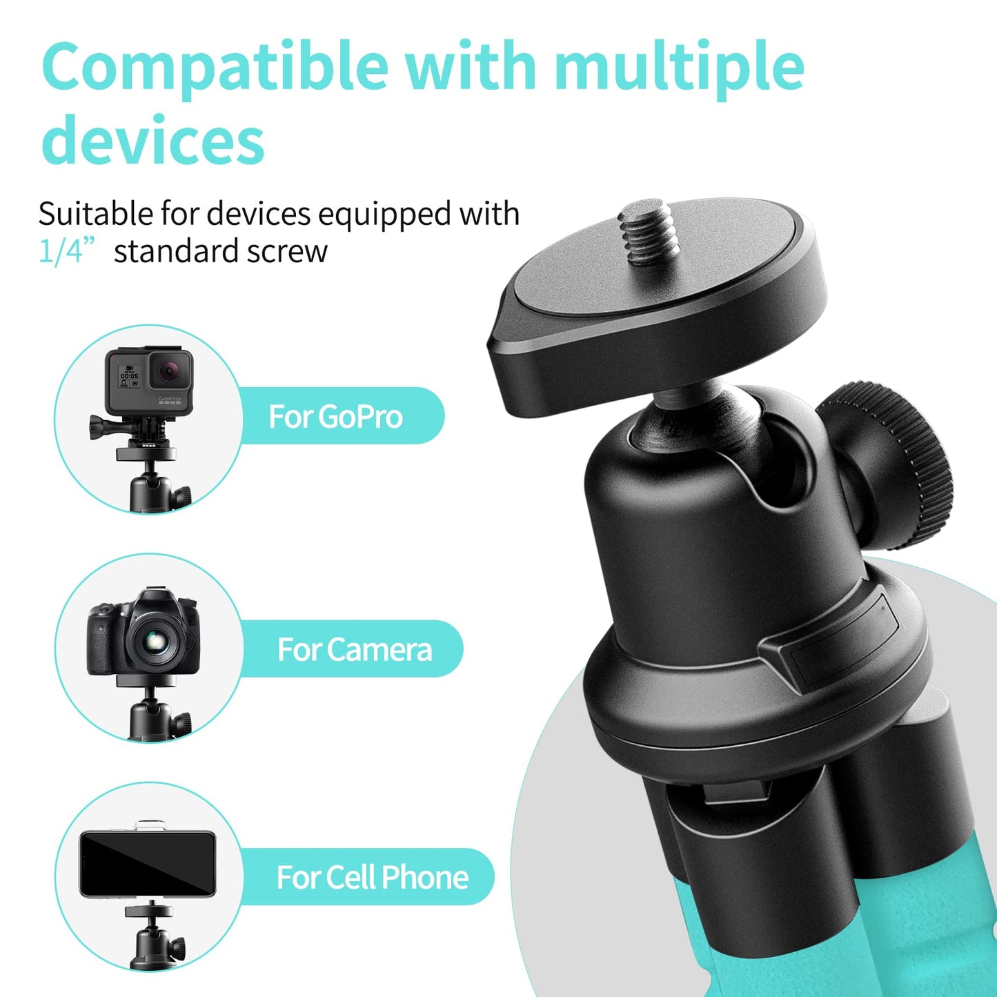 Aureday Phone Tripod, Flexible Tripod for iPhone and Android, Portable with Wireless Remote and Clip for Video Recording/Vlogging/Selfie (Blue)