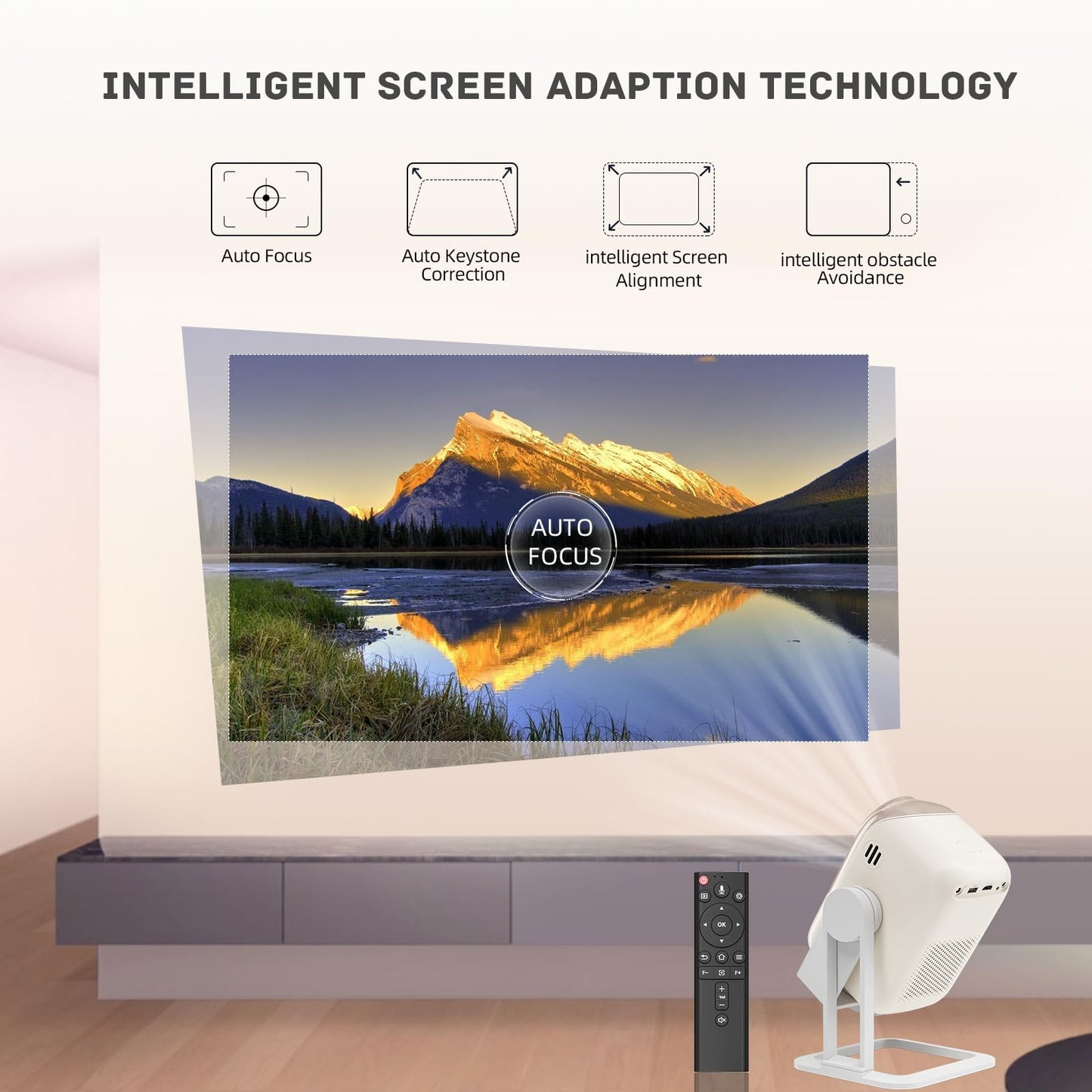 KP1 Portable Movie Projector,Smart Projector with WiFi 6 and BT5.2, 450 ANSI Support 4K Native 1080P, Auto Focus& Auto Keystone ,360°Adjustable