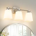 ECOBRT 3-Light Modern Bathroom Vanity Light, Wall Sconce Over Mirror with Milky White Frosted Glass Shades, E26 Socket (Bulbs Not Included)