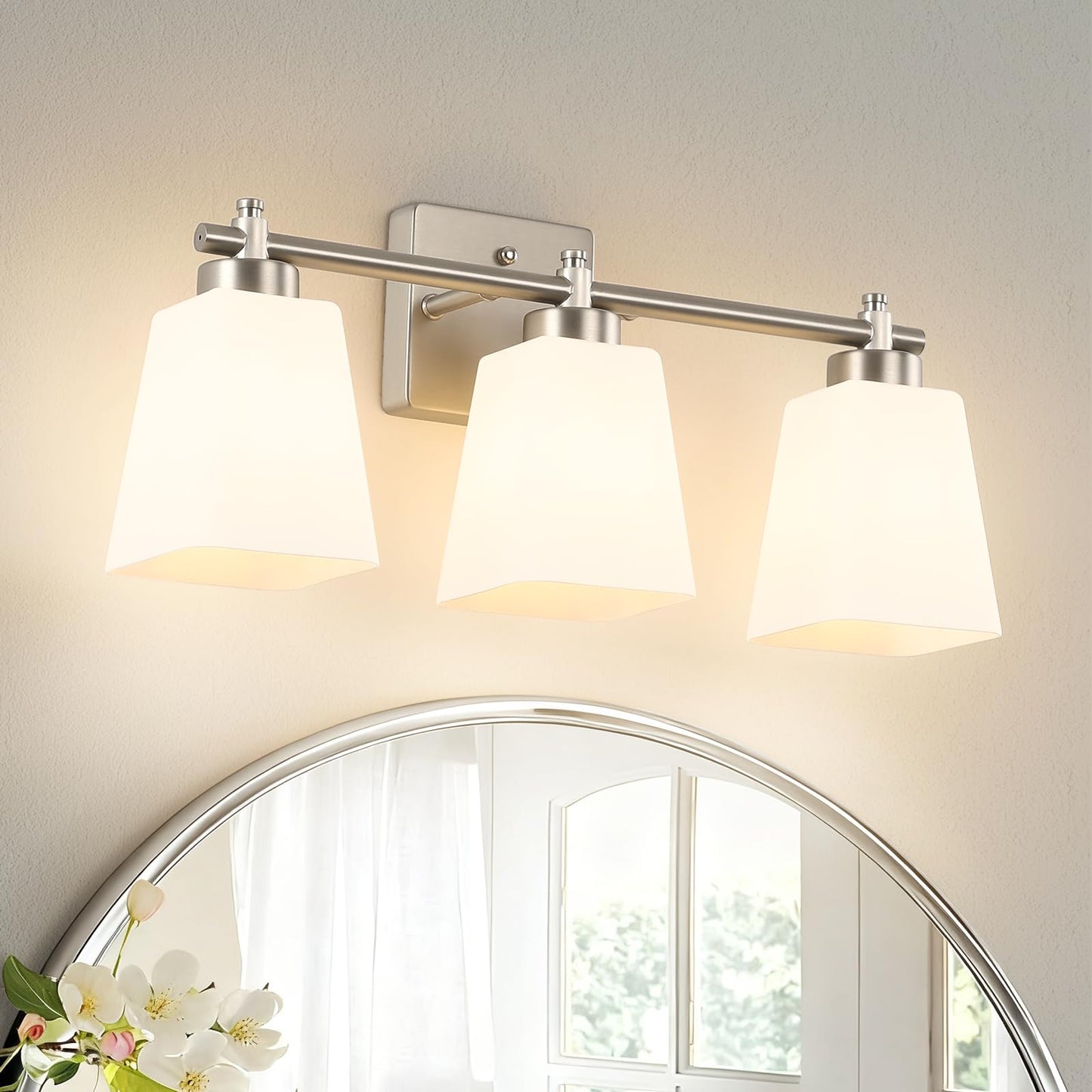ECOBRT 3-Light Modern Bathroom Vanity Light, Wall Sconce Over Mirror with Milky White Frosted Glass Shades, E26 Socket (Bulbs Not Included)