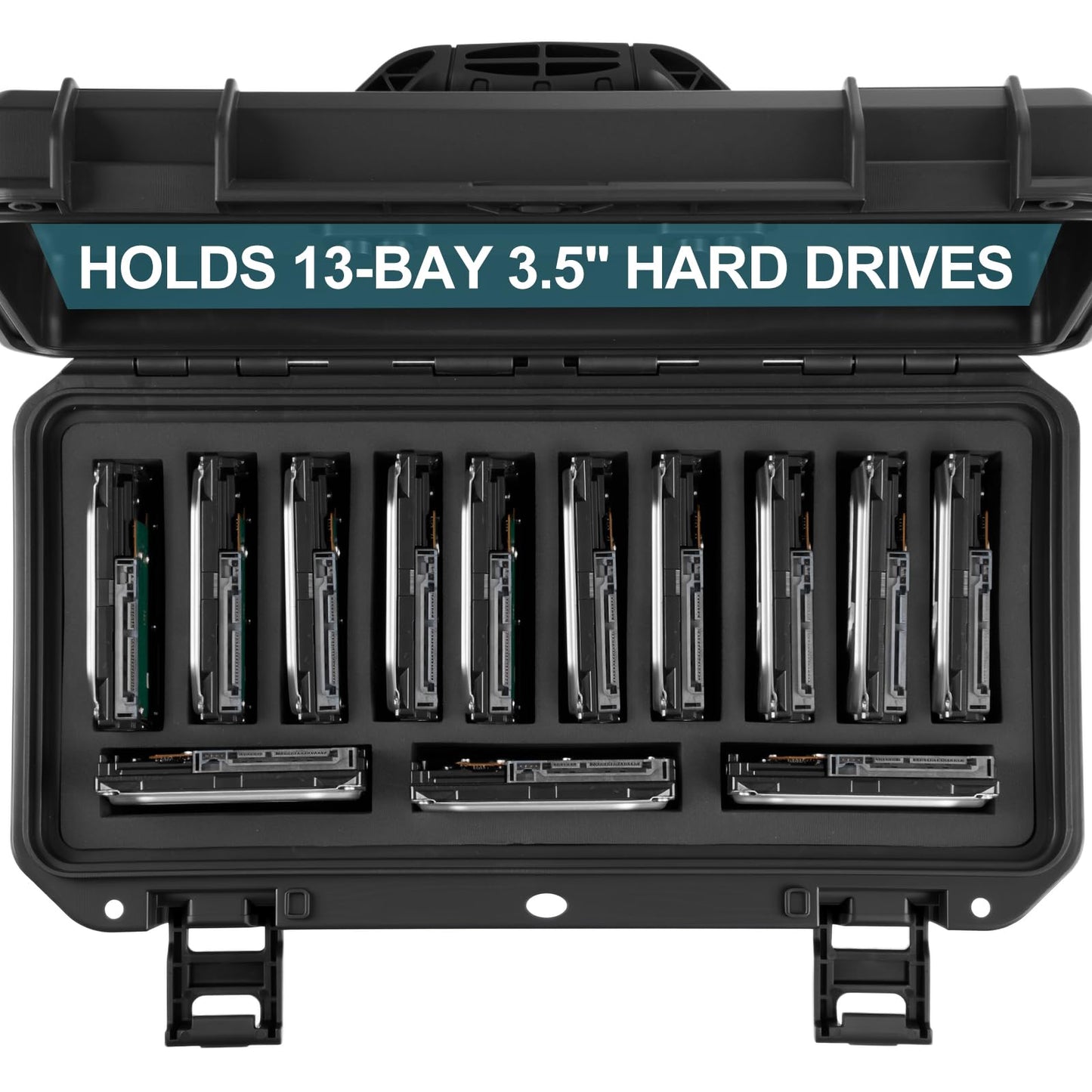 Vertical Handle Hard Drive Case Fits 13-Bay Protection 3.5" HDD | High-Density Protective Foam | External Hard Drive Organizer Storage Box Travel