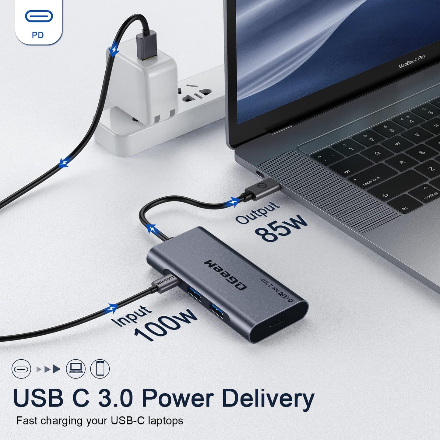USB C Hub, QGeeM USB 4k to HDMI Adapter, 7 in 1 USB-C Dongle with 100W PD,USB 3.0, Card Reader, Compatible for MacBook iPhone 15/17 Ipad Pro