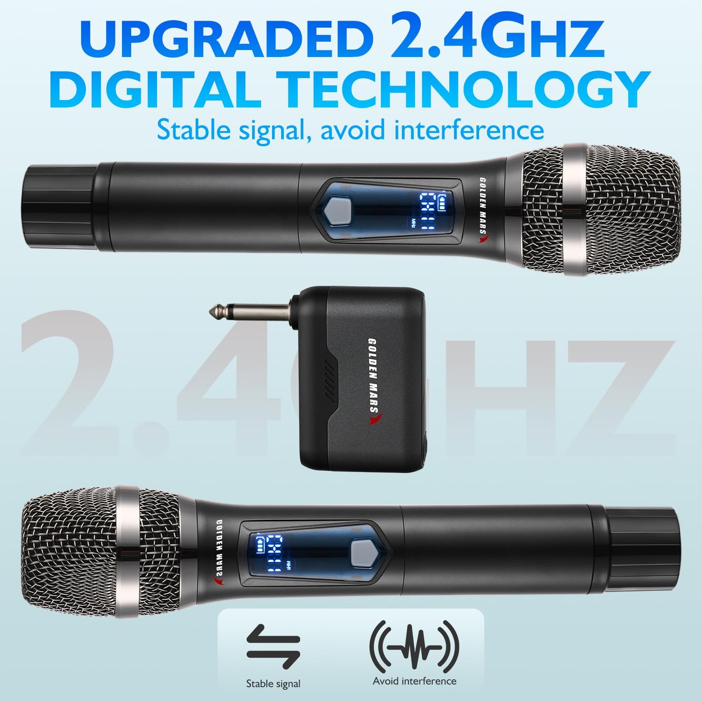 Wireless Microphone, Professional Updated 2.4G Rechargeable 2 Handheld Microphones System with 300 FT Extra Long Distance Stable Receiving for Karaoke