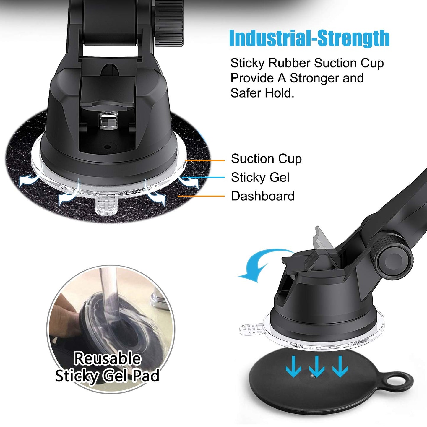 WixGear Phone Holders for Your Car - Dashboard & Windshield Car Phone Holder Mount with 60° Rotation, Strong Double Lock Suction Cup, Soft Anti-Slip