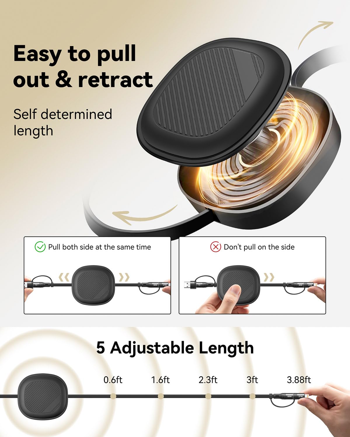 YTLUSN Retractable Fast Charging Cable 60W, 2Pack 5 in 1 Multi Charging Cable 3.8Ft Multiple USB C Lightning Charger Cord with USB-A/C to C/L Port…
