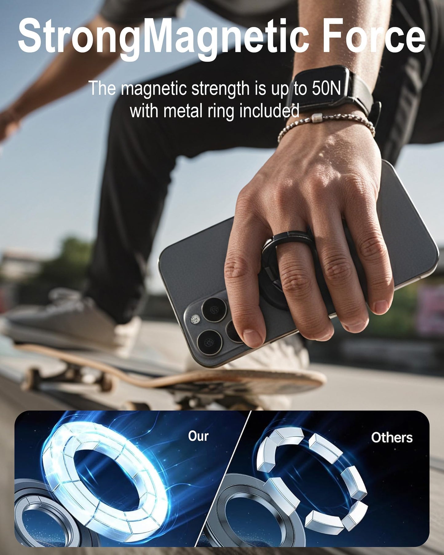 Magnetic Phone Grip, 360° Rotation Magnetic Cell Phone Grip, Ring Holder Kickstand Mag Safe Ring Stand Compatible with iPhone 17 16 15 14 13 12 Pro