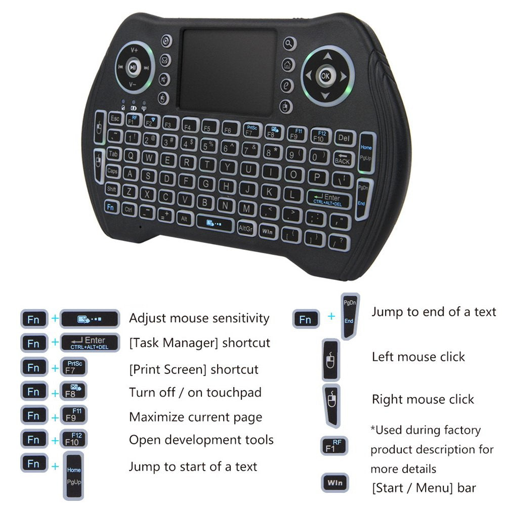 Upvivi Backlit Mini Keyboard,2.4GHz Wireless Mini Keyboard with Touchpad Mouse Handheld Remote Control for PC, Raspberry Pi 2, Pad, Smart TV, Android