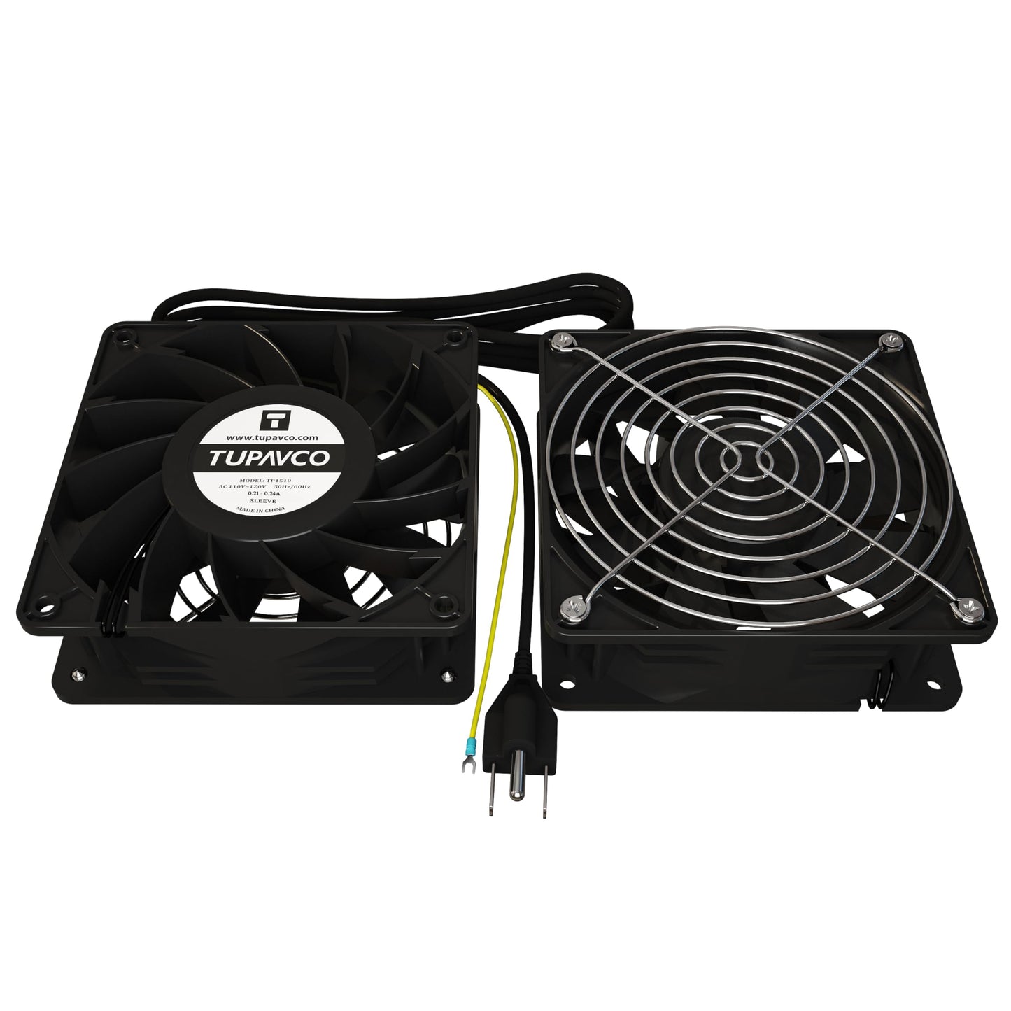 Network Cabinet Fan (Dual 2pc Kit) Server Rack Cooling (Rackmount Muffin Extra Strong Fans Pair 120mm 4in) Steel Frame Ventilation with 110V AC/Ground